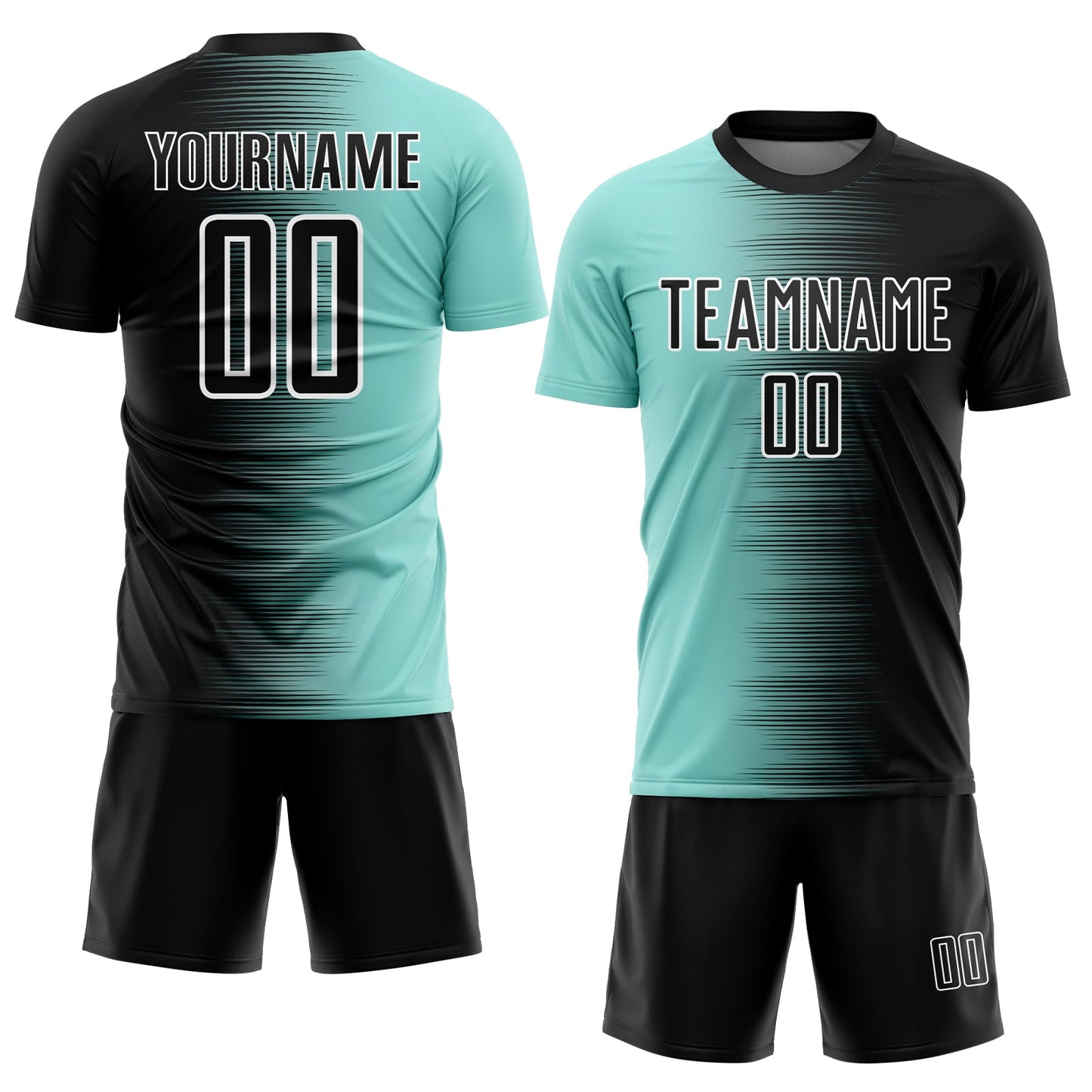 Custom Black Ice Blue-White Gradient Line Sublimation Soccer Uniform Jersey view 2