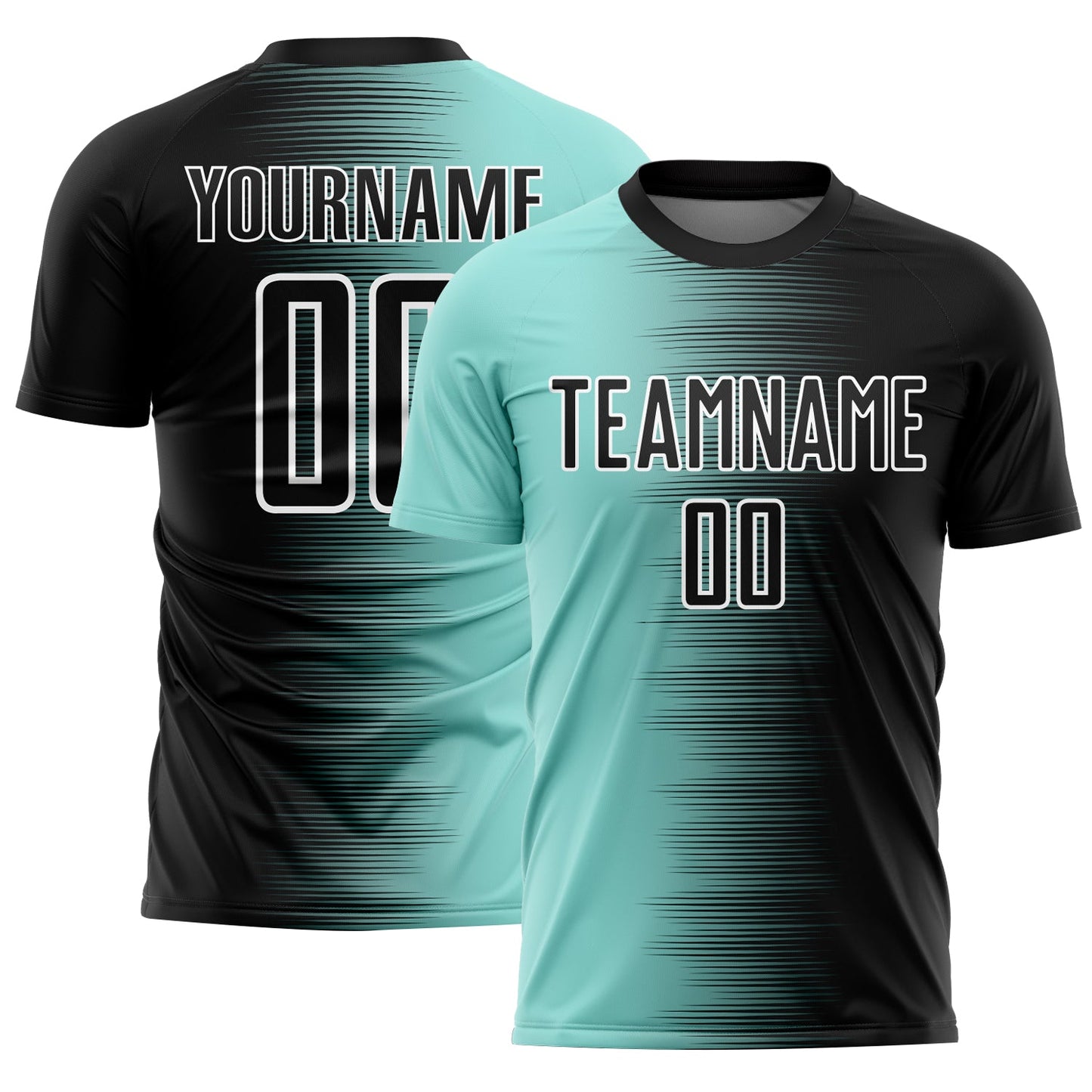 Custom Black Ice Blue-White Gradient Line Sublimation Soccer Uniform Jersey - Main View