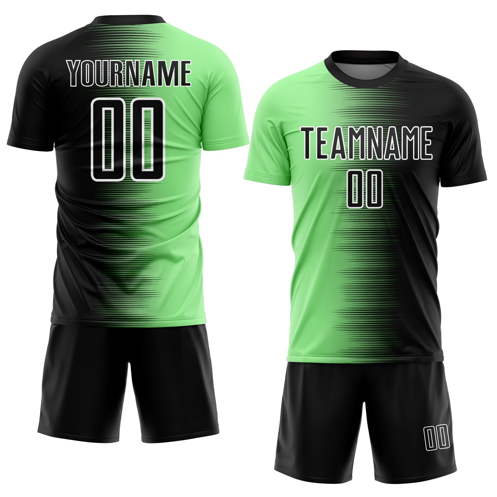 Custom Black Pea Green-White Gradient Line Sublimation Soccer Uniform Jersey view 2