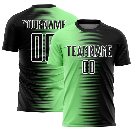 Custom Black Pea Green-White Gradient Line Sublimation Soccer Uniform Jersey - Main View