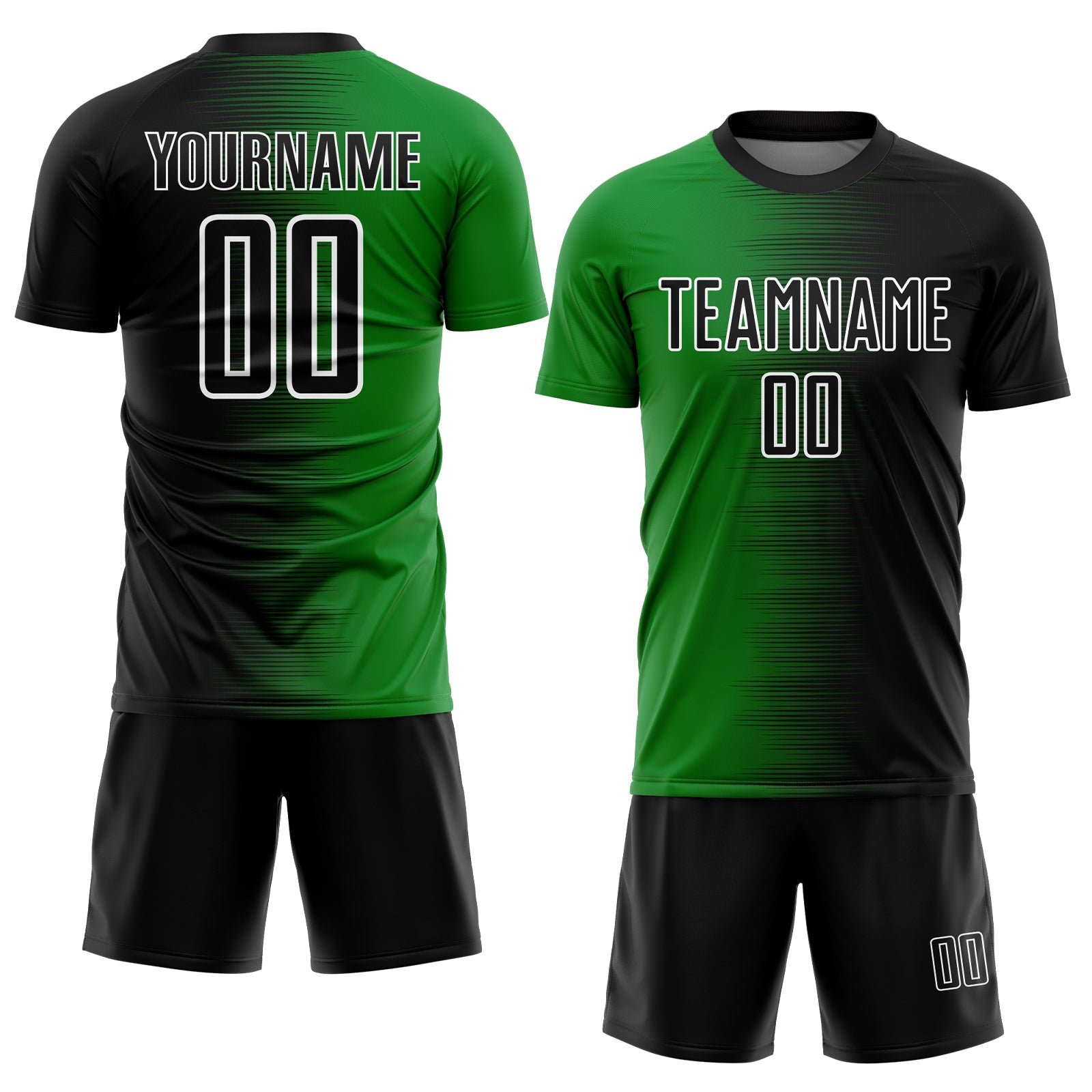 Custom Black Grass Green-White Gradient Line Sublimation Soccer Uniform Jersey view 2