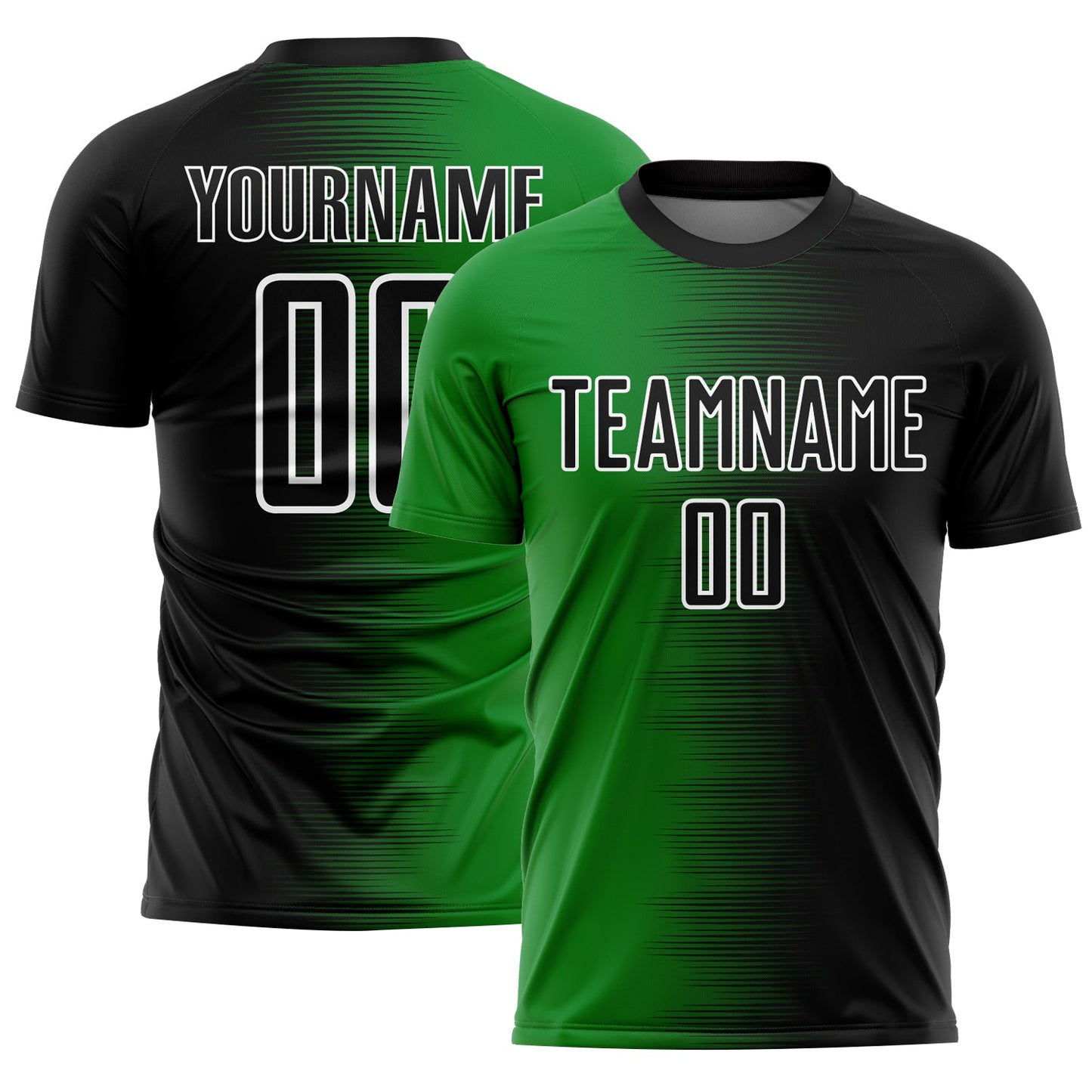 Custom Black Grass Green-White Gradient Line Sublimation Soccer Uniform Jersey - Main View