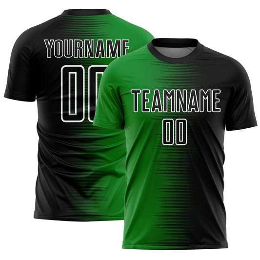 Custom Black Grass Green-White Gradient Line Sublimation Soccer Uniform Jersey - Main View