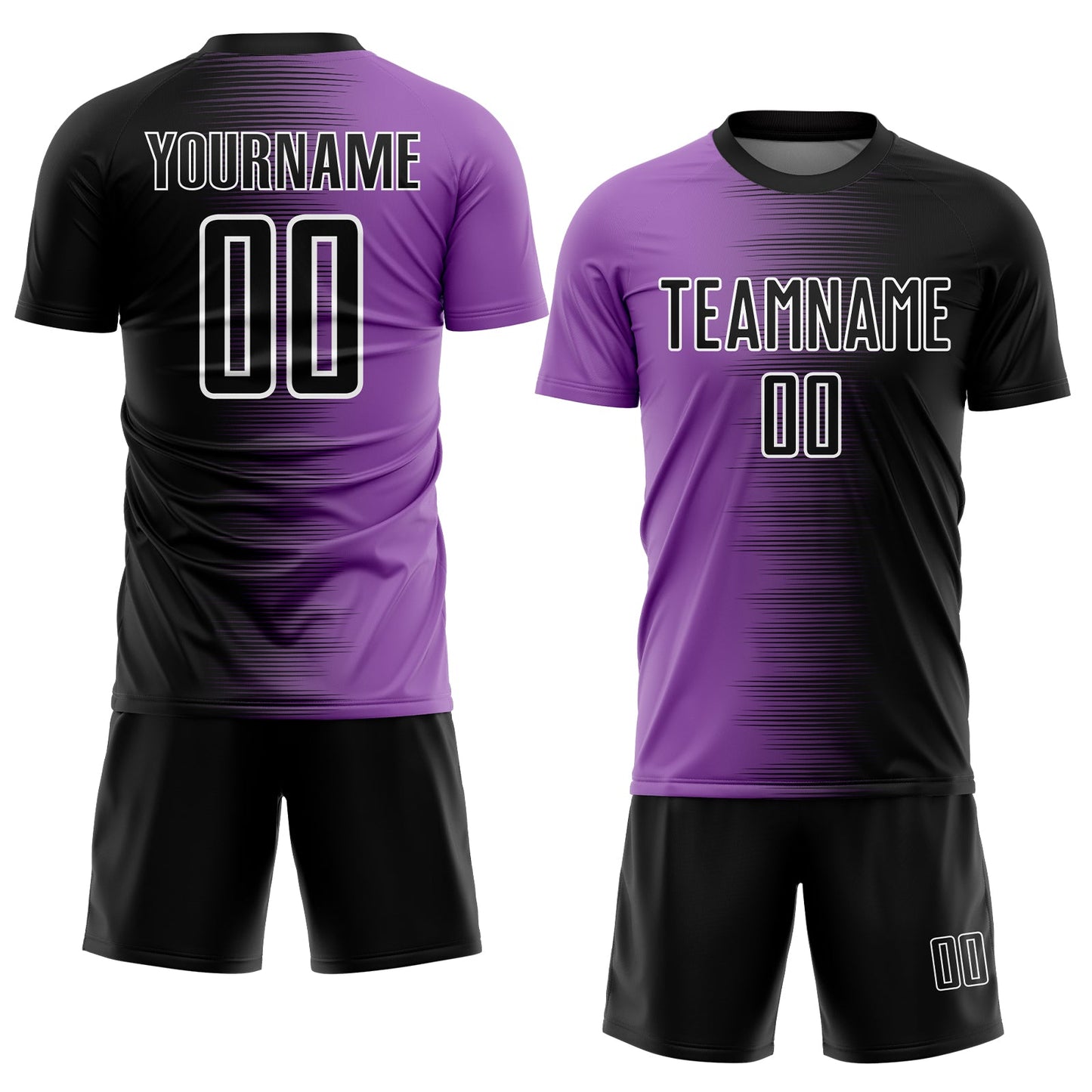 Custom Black Medium Purple-White Gradient Line Sublimation Soccer Uniform Jersey view 2