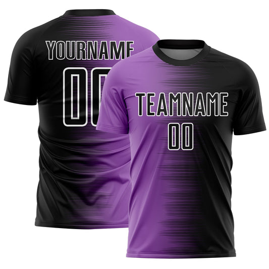 Custom Black Medium Purple-White Gradient Line Sublimation Soccer Uniform Jersey - Main View