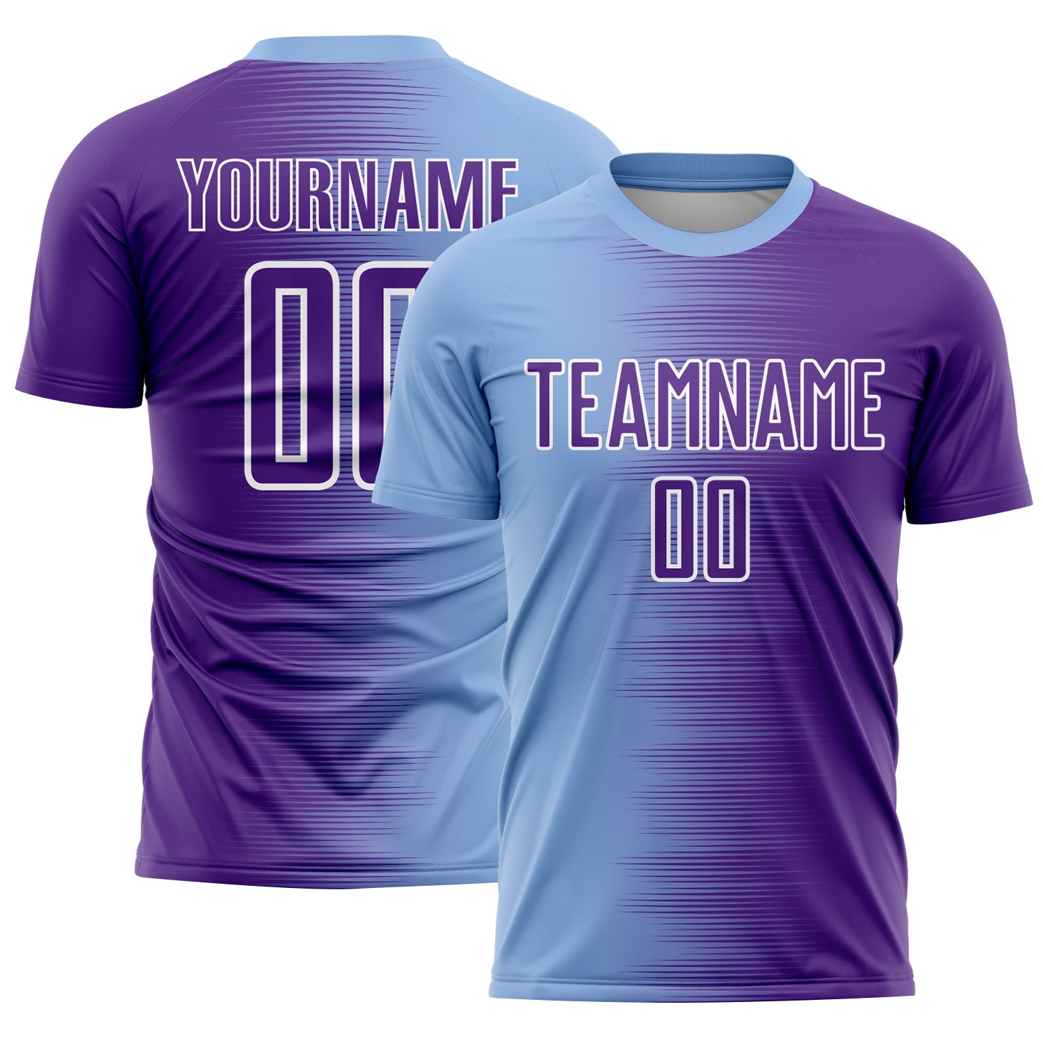 Custom Light Blue Purple-White Gradient Line Sublimation Soccer Uniform Jersey - Main View