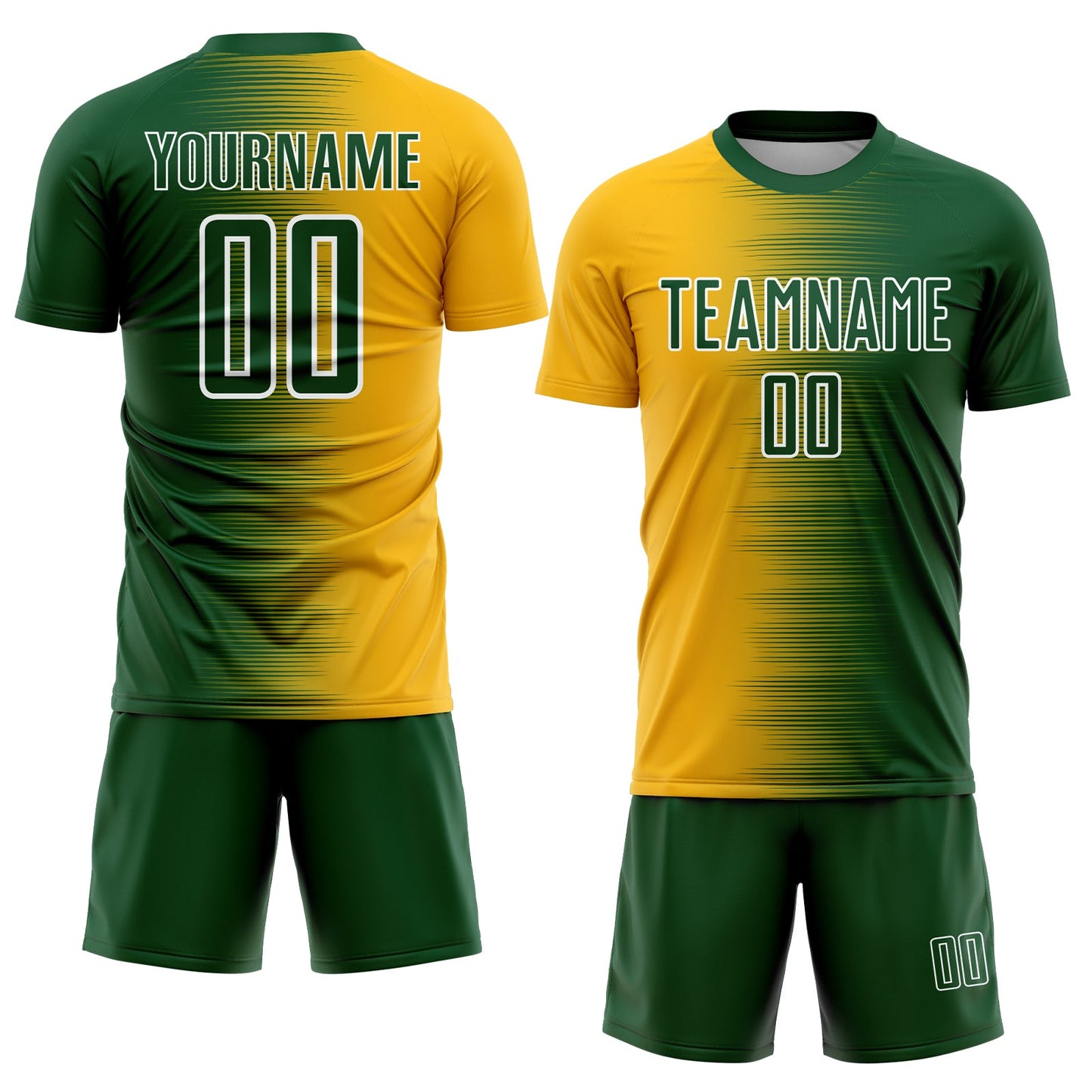 Custom Green Gold-White Gradient Line Sublimation Soccer Uniform Jersey view 2