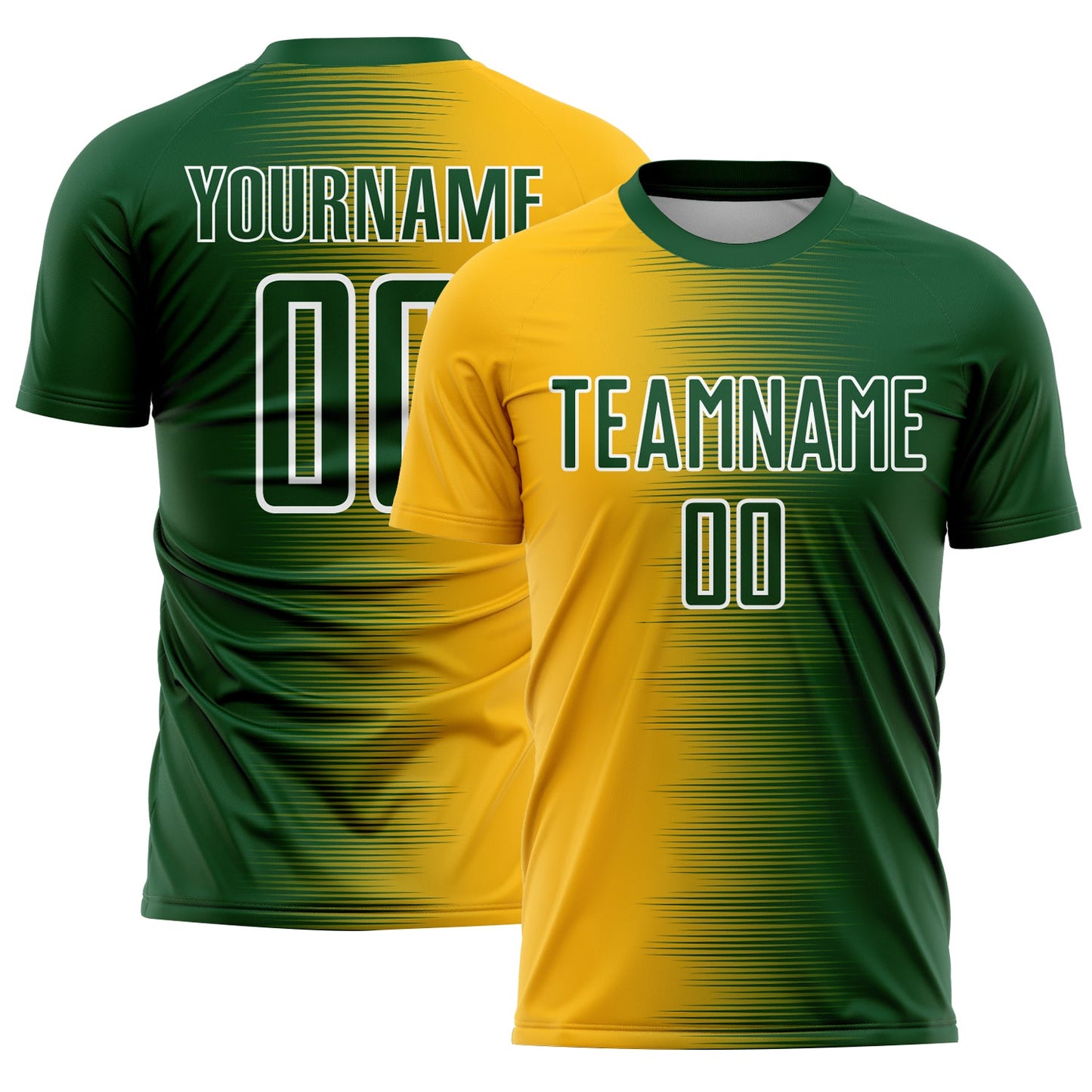 Custom Green Gold-White Gradient Line Sublimation Soccer Uniform Jersey - Main View