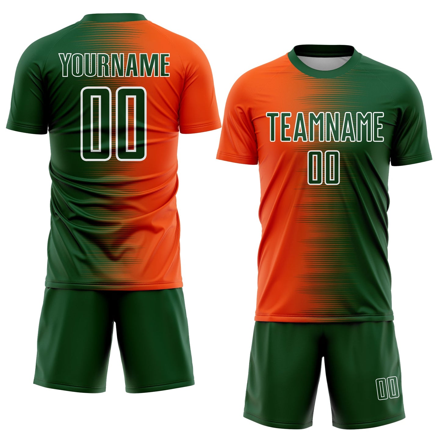 Custom Green Orange-White Gradient Line Sublimation Soccer Uniform Jersey view 2