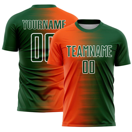 Custom Green Orange-White Gradient Line Sublimation Soccer Uniform Jersey - Main View