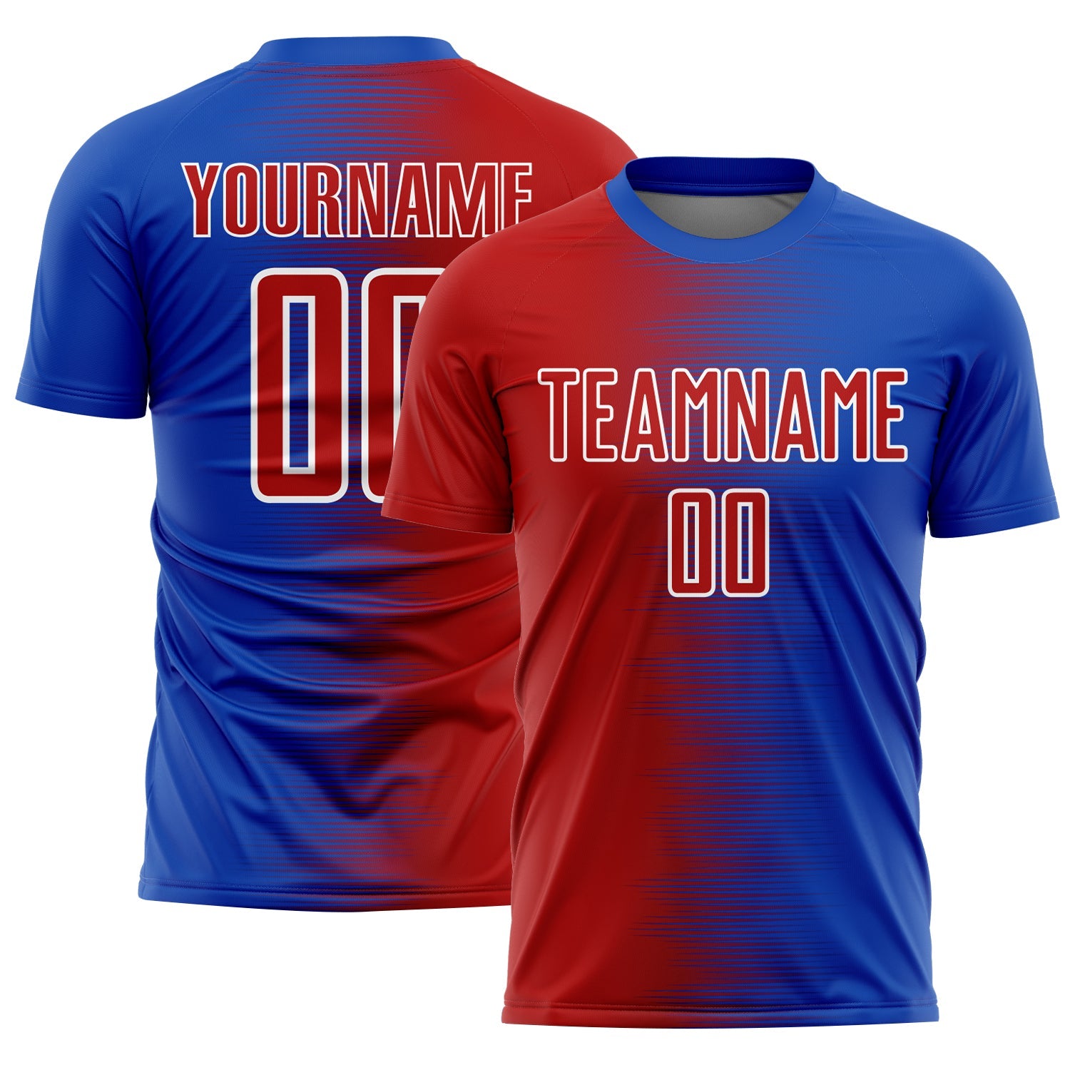 Custom Thunder Blue Red-White Gradient Line Sublimation Soccer Uniform Jersey - Main View