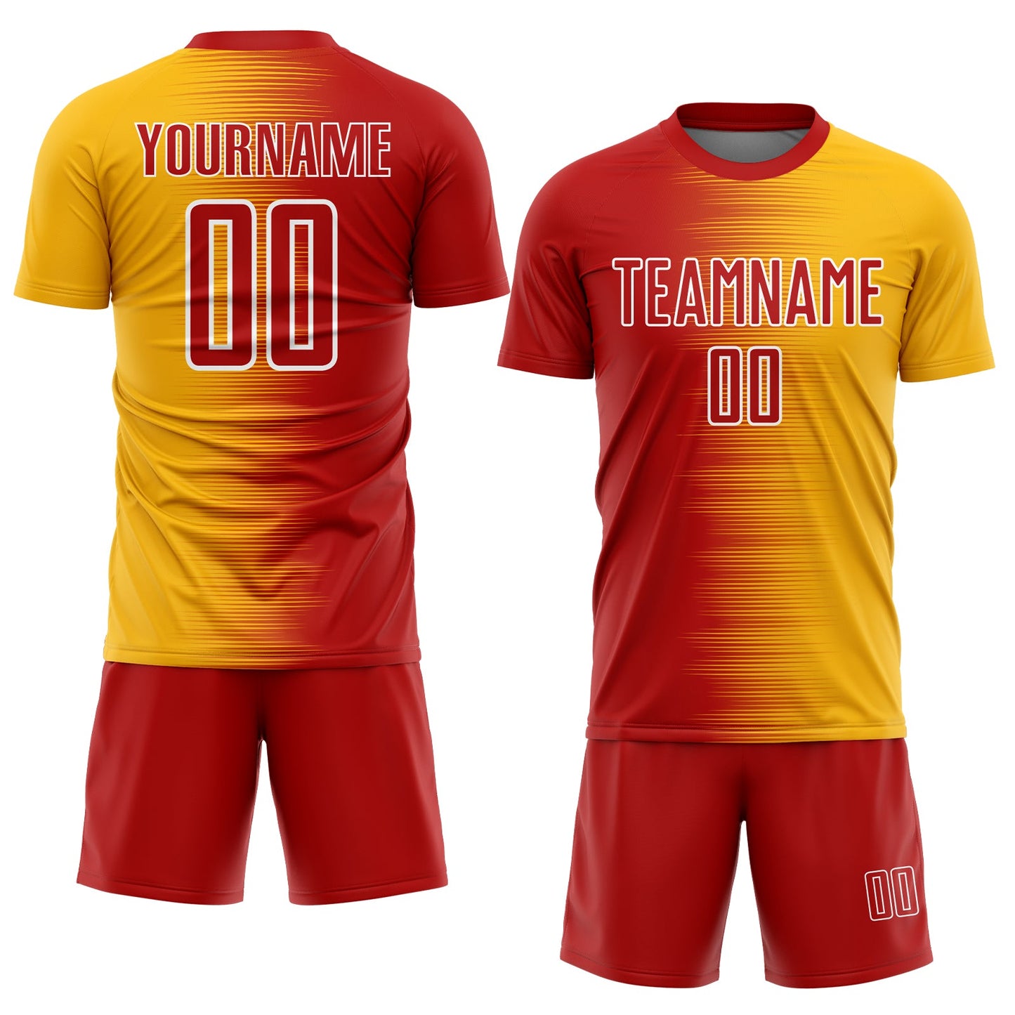 Custom Red Gold-White Gradient Line Sublimation Soccer Uniform Jersey view 2