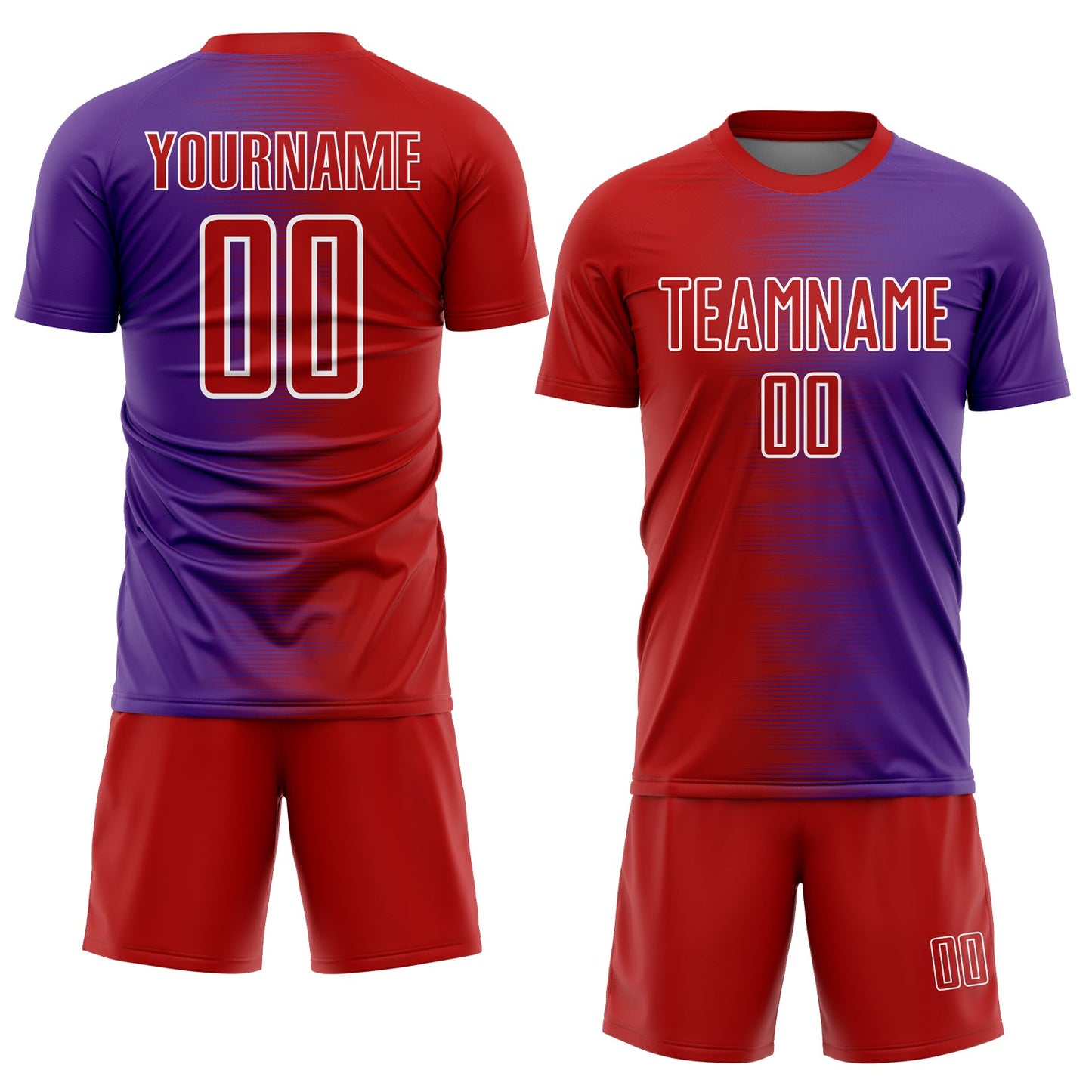 Custom Red Purple-White Gradient Line Sublimation Soccer Uniform Jersey view 2