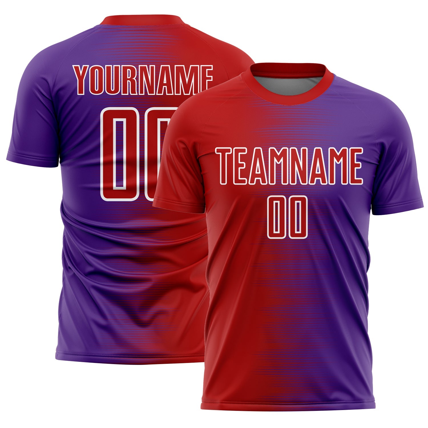 Custom Red Purple-White Gradient Line Sublimation Soccer Uniform Jersey - Main View
