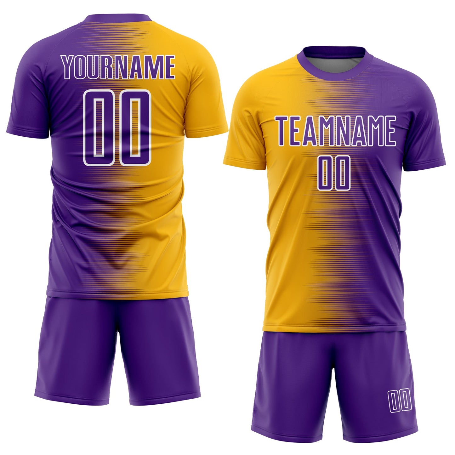 Custom Purple Gold-White Gradient Line Sublimation Soccer Uniform Jersey view 2