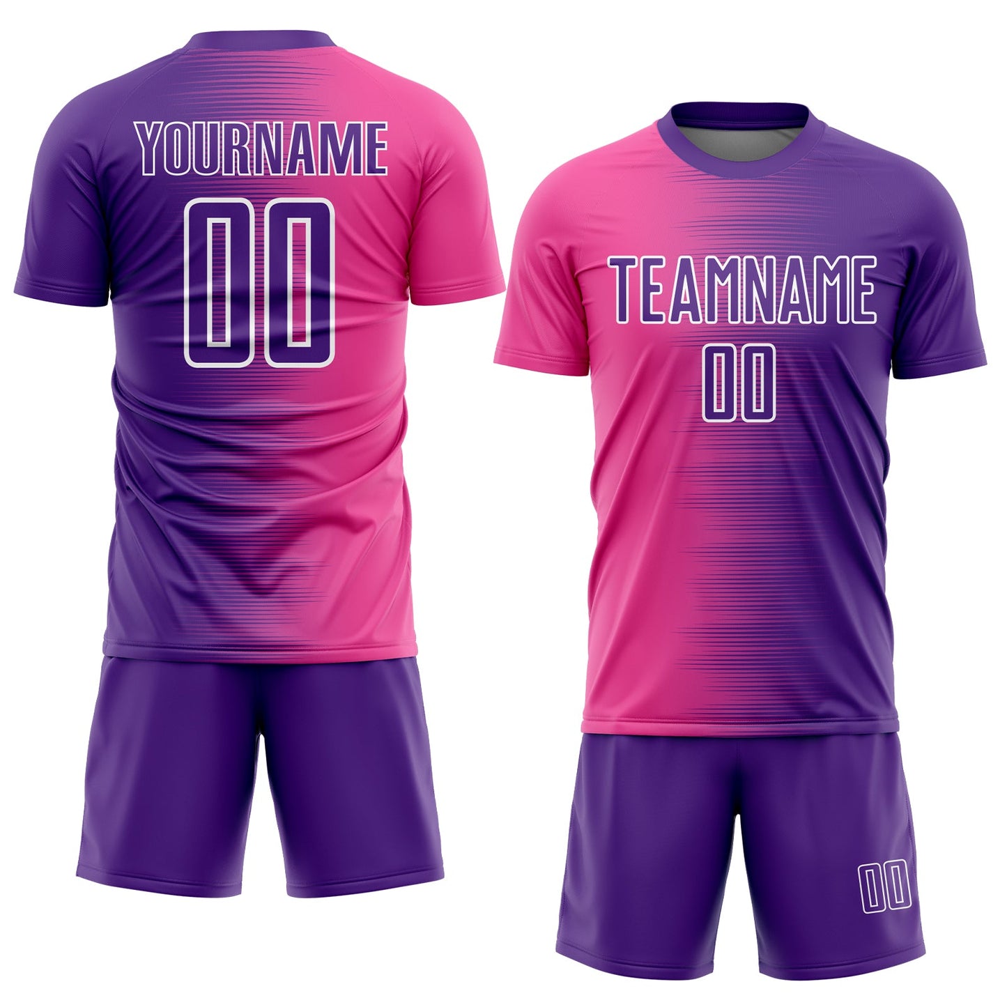 Custom Purple Pink-White Gradient Line Sublimation Soccer Uniform Jersey view 2