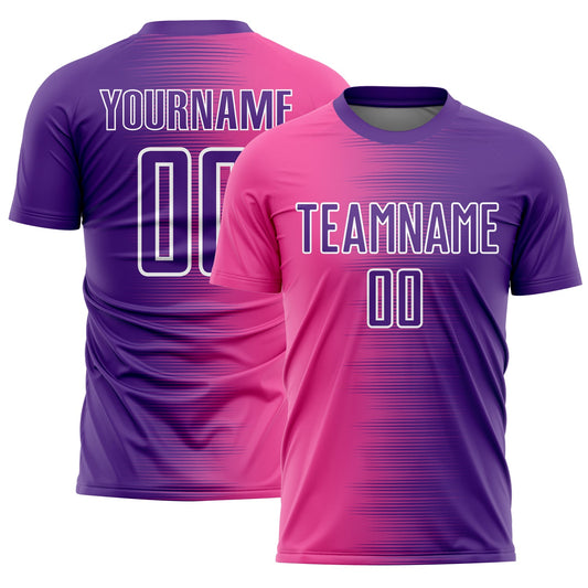 Custom Purple Pink-White Gradient Line Sublimation Soccer Uniform Jersey - Main View