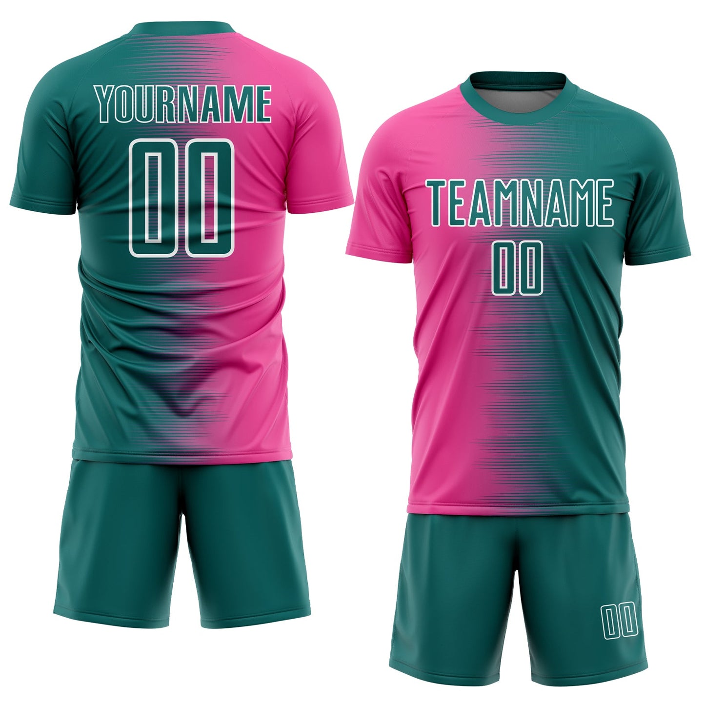Custom Teal Pink-White Gradient Line Sublimation Soccer Uniform Jersey view 2