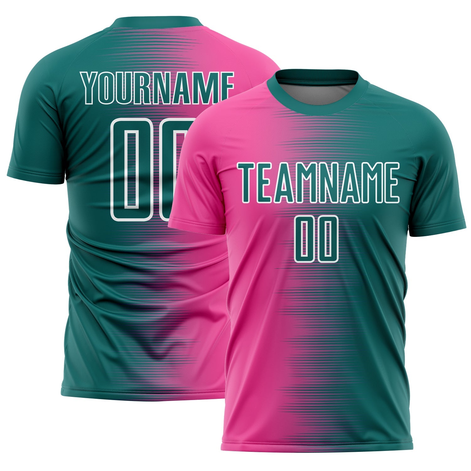 Custom Teal Pink-White Gradient Line Sublimation Soccer Uniform Jersey - Main View
