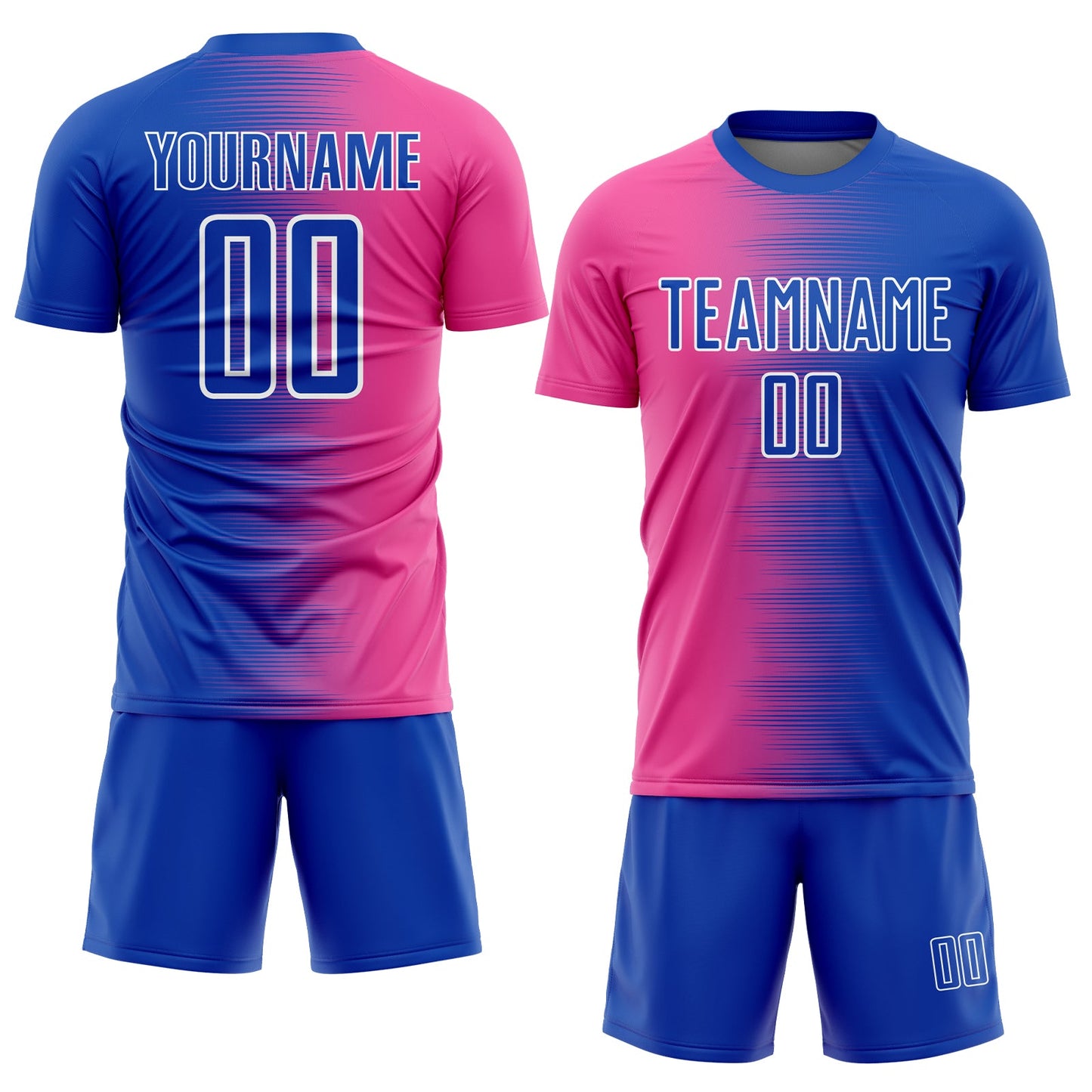Custom Thunder Blue Pink-White Gradient Line Sublimation Soccer Uniform Jersey view 2