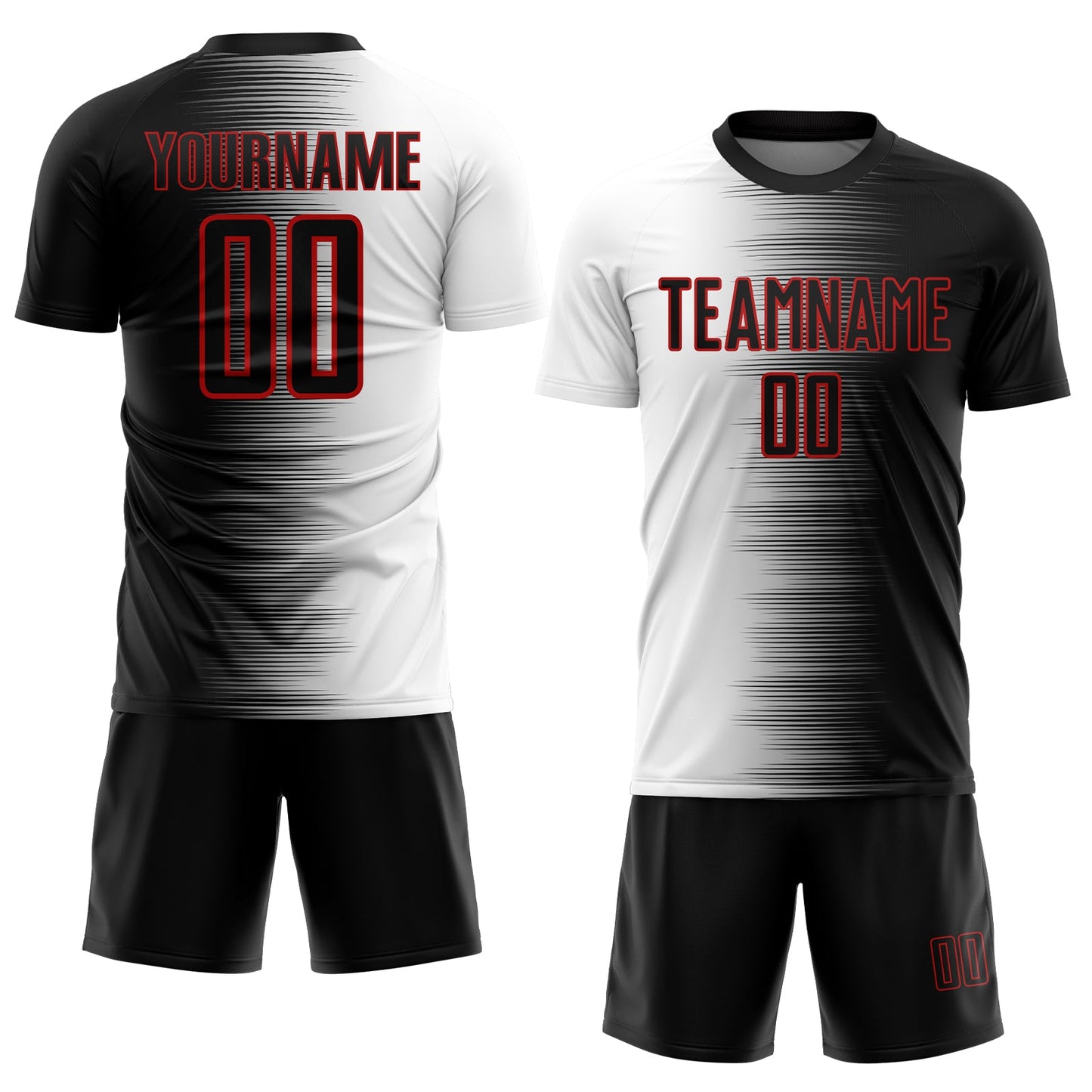 Custom Black White-Red Gradient Line Sublimation Soccer Uniform Jersey view 2