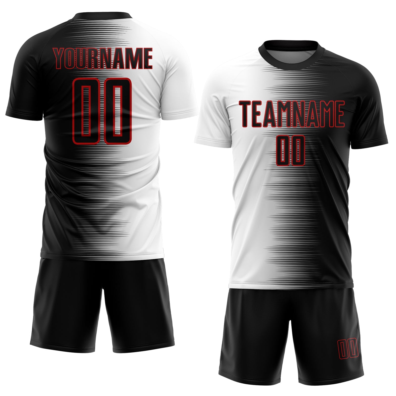 Custom Black White-Red Gradient Line Sublimation Soccer Uniform Jersey view 2