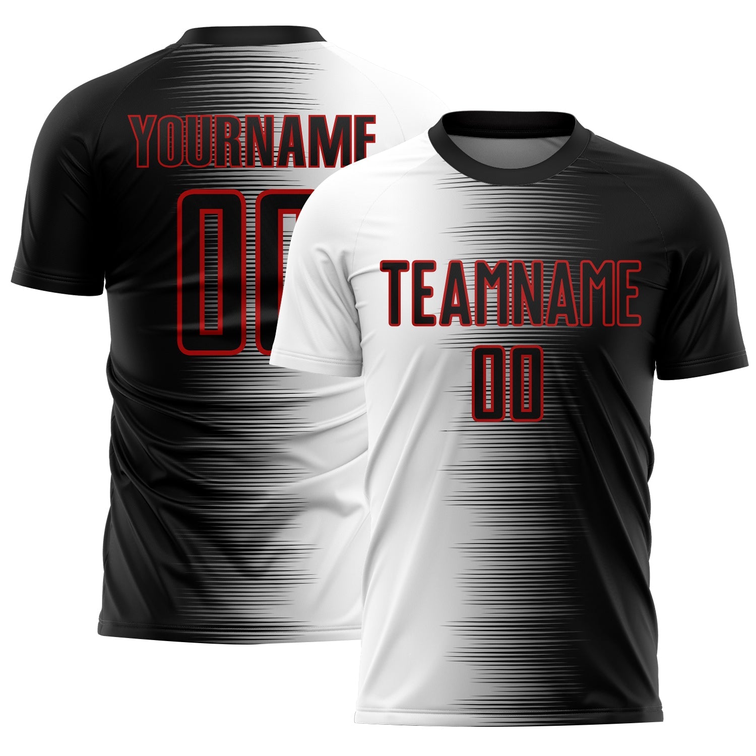 Custom Black White-Red Gradient Line Sublimation Soccer Uniform Jersey - Main View