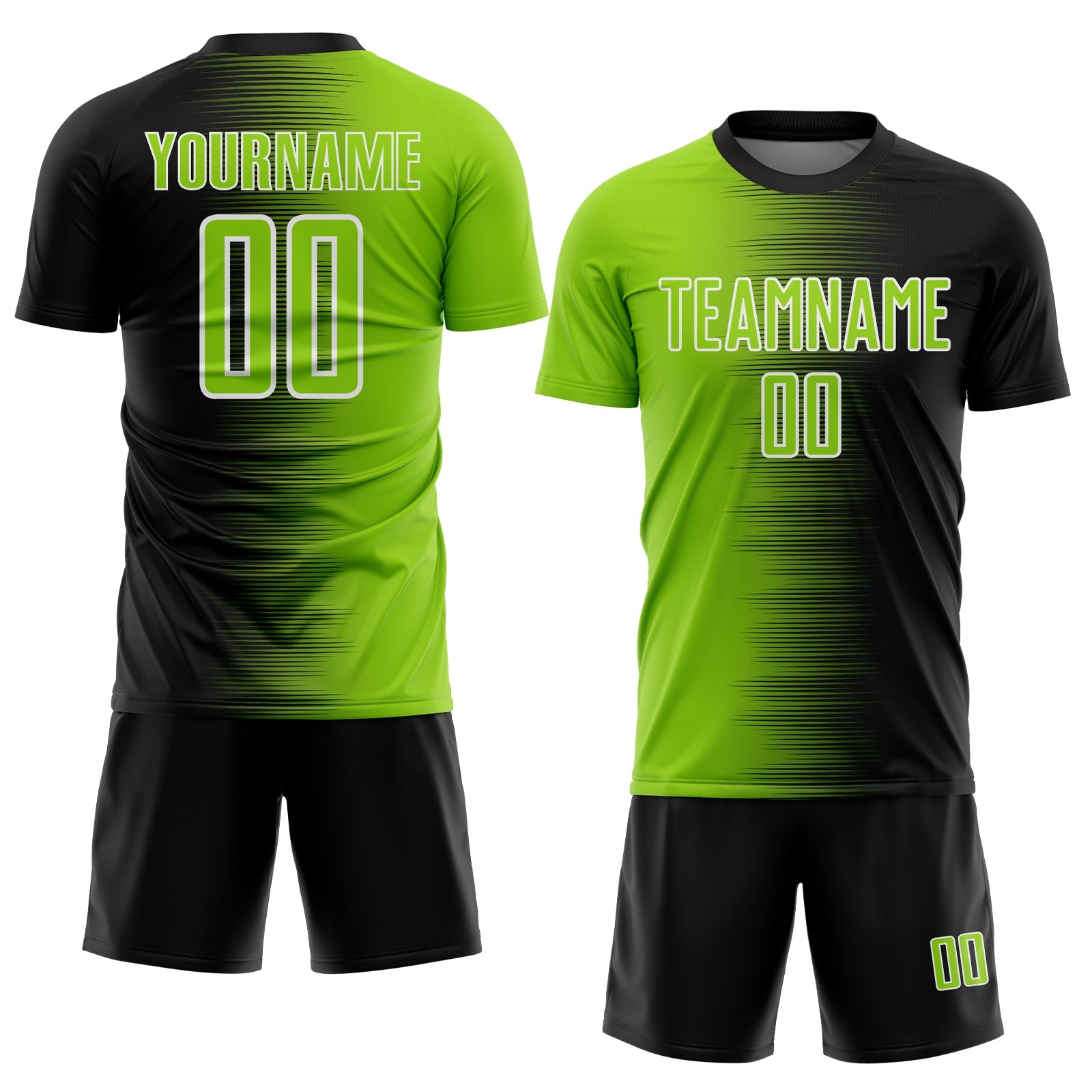 Custom Black Neon Green-White Gradient Line Sublimation Soccer Uniform Jersey view 2