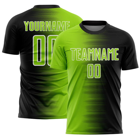 Custom Black Neon Green-White Gradient Line Sublimation Soccer Uniform Jersey - Main View