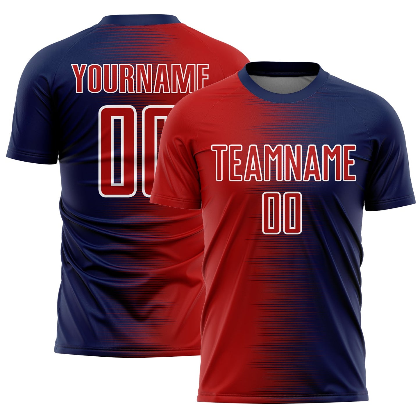 Custom Navy Red-White Gradient Line Sublimation Soccer Uniform Jersey - Main View