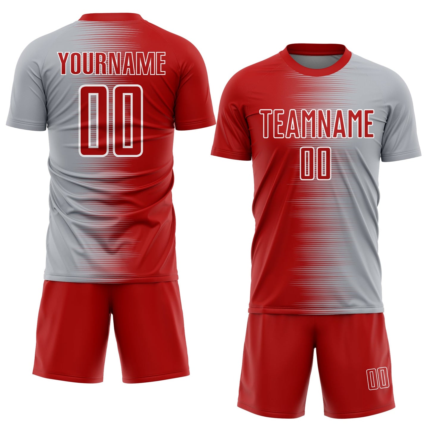 Custom Red Gray-White Gradient Line Sublimation Soccer Uniform Jersey view 2