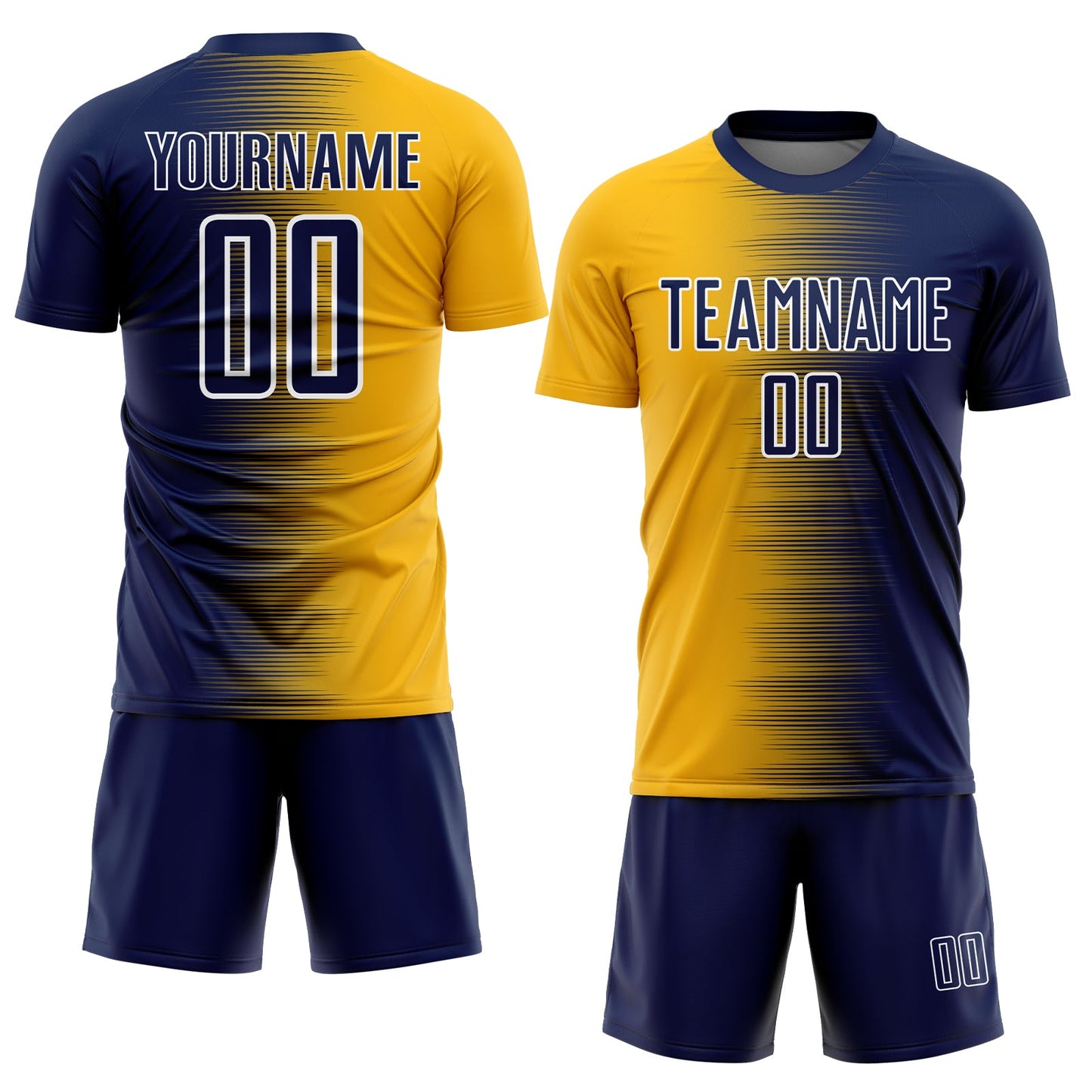 Custom Navy Gold-White Gradient Line Sublimation Soccer Uniform Jersey view 2
