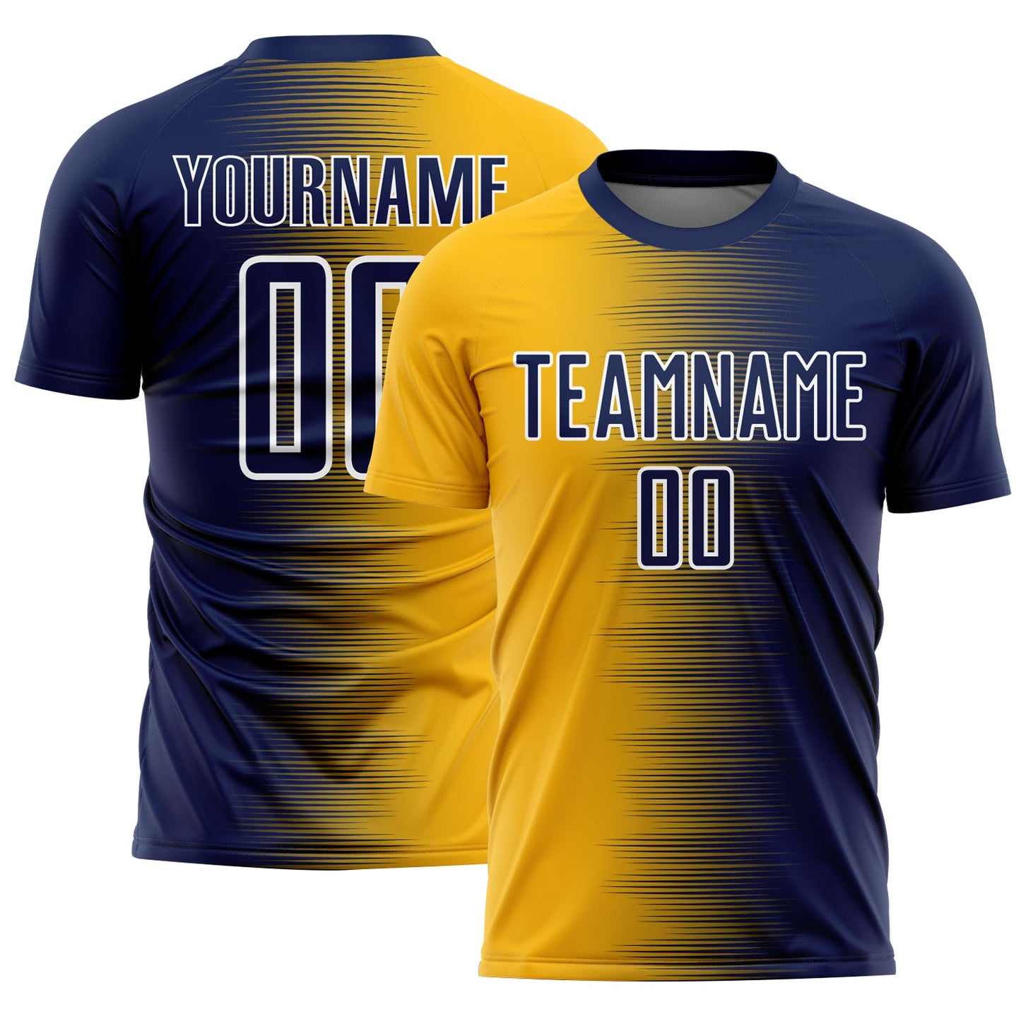 Custom Navy Gold-White Gradient Line Sublimation Soccer Uniform Jersey - Main View