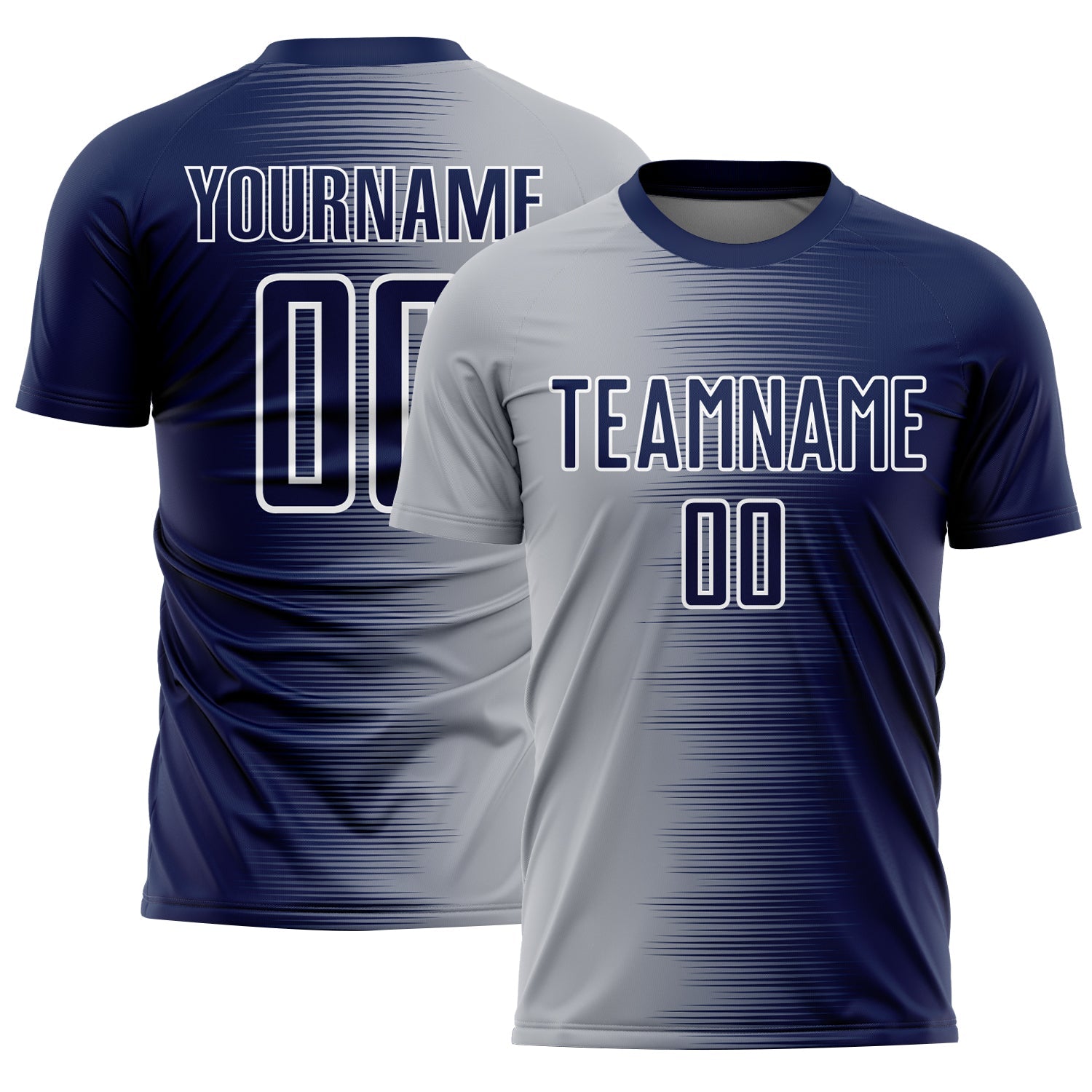 Custom Navy Gray-White Gradient Line Sublimation Soccer Uniform Jersey - Main View