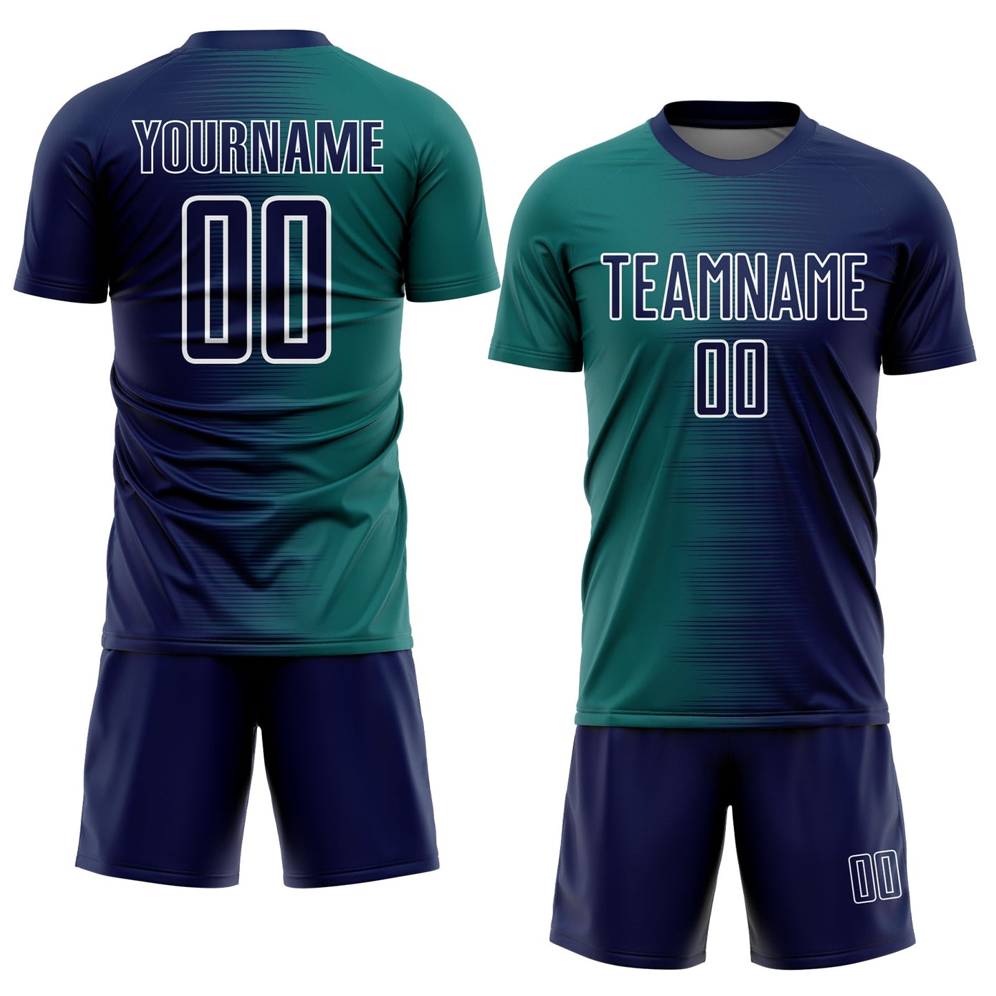 Custom Navy Teal-White Gradient Line Sublimation Soccer Uniform Jersey view 2