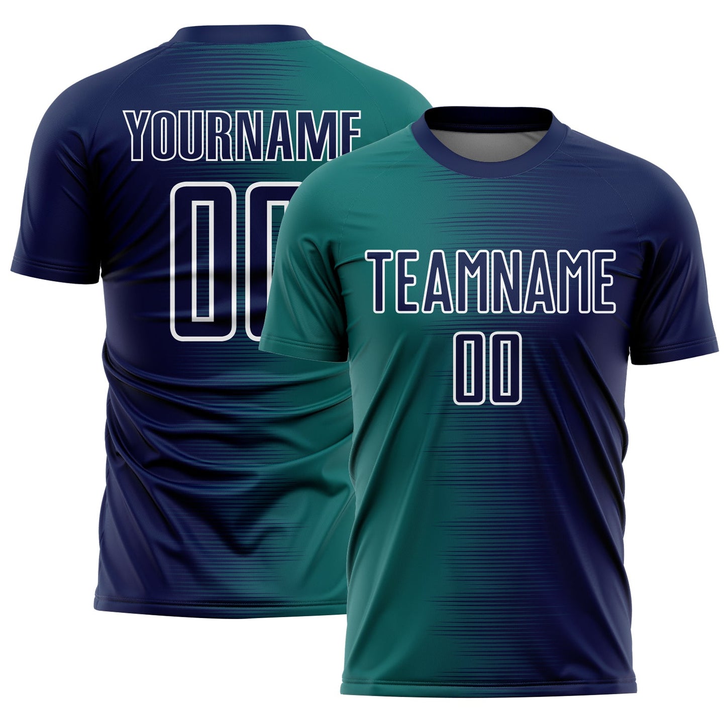 Custom Navy Teal-White Gradient Line Sublimation Soccer Uniform Jersey - Main View