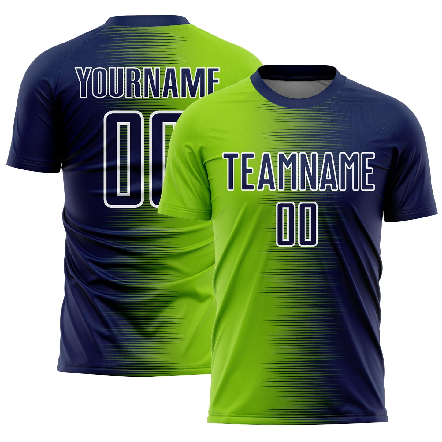 Custom Navy Neon Green-White Gradient Line Sublimation Soccer Uniform Jersey - Main View