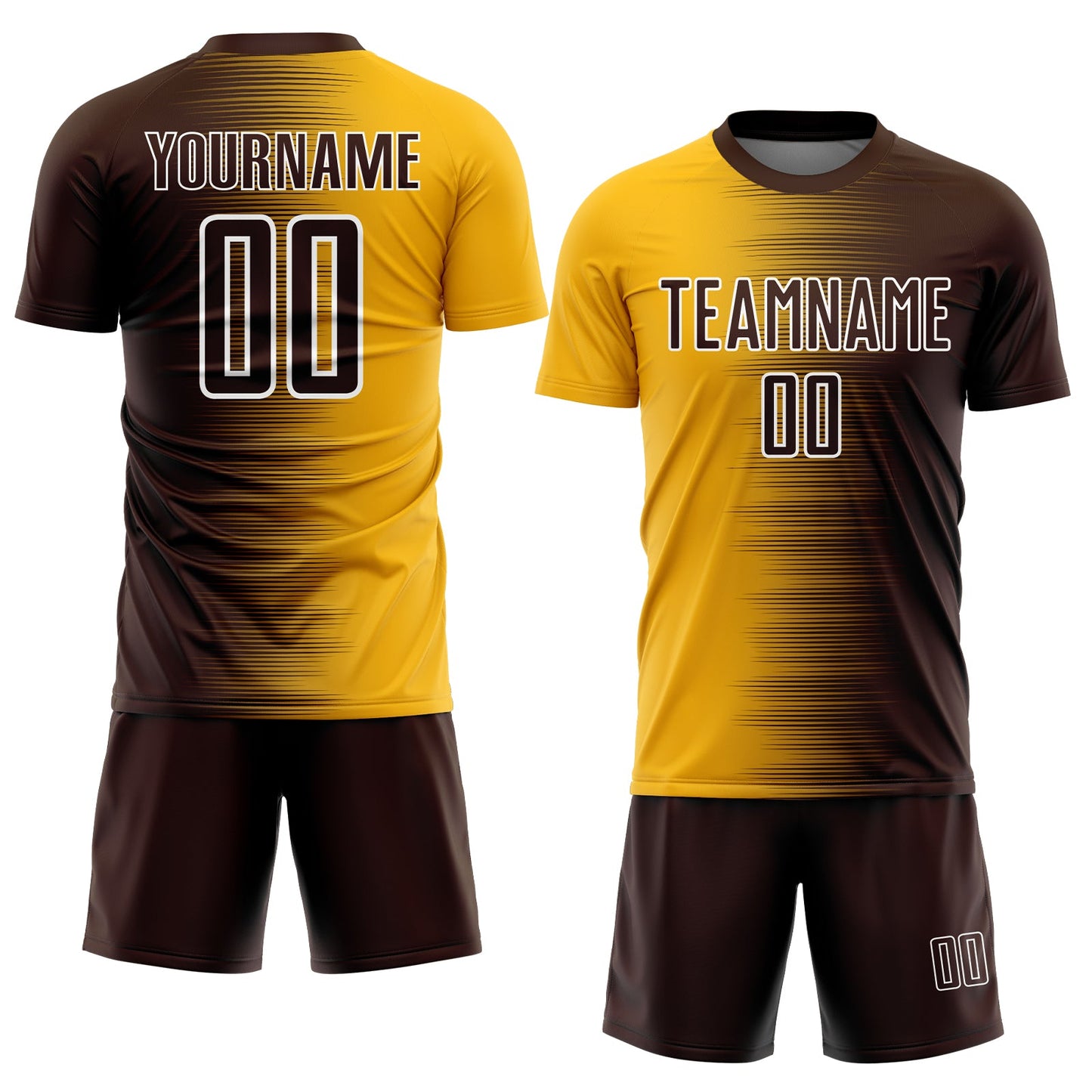 Custom Brown Gold-White Gradient Line Sublimation Soccer Uniform Jersey view 2