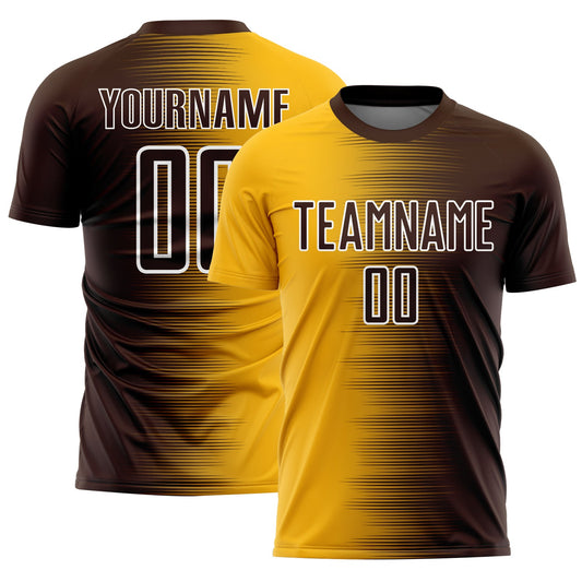Custom Brown Gold-White Gradient Line Sublimation Soccer Uniform Jersey - Main View