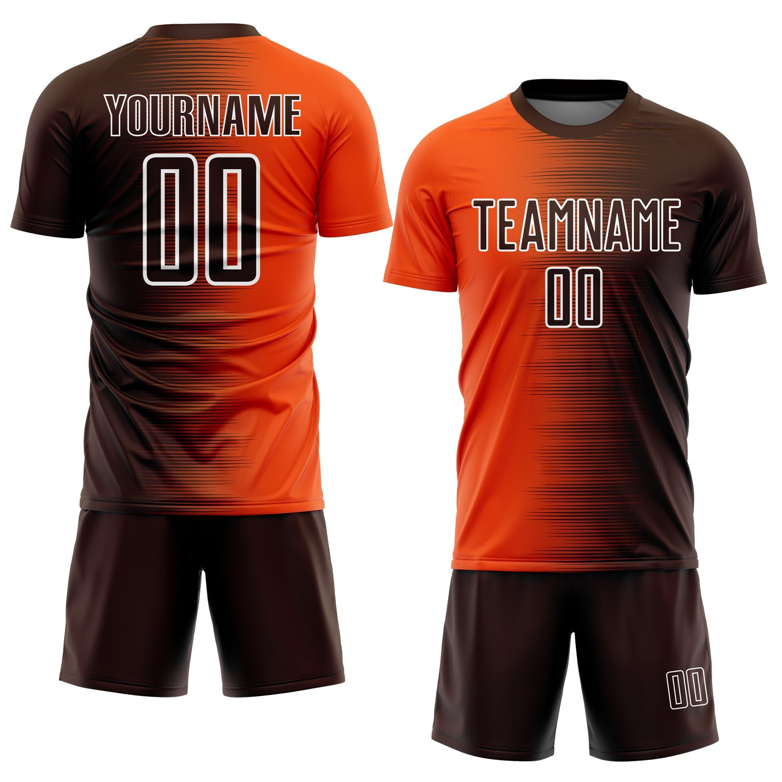 Custom Brown Orange-White Gradient Line Sublimation Soccer Uniform Jersey view 2