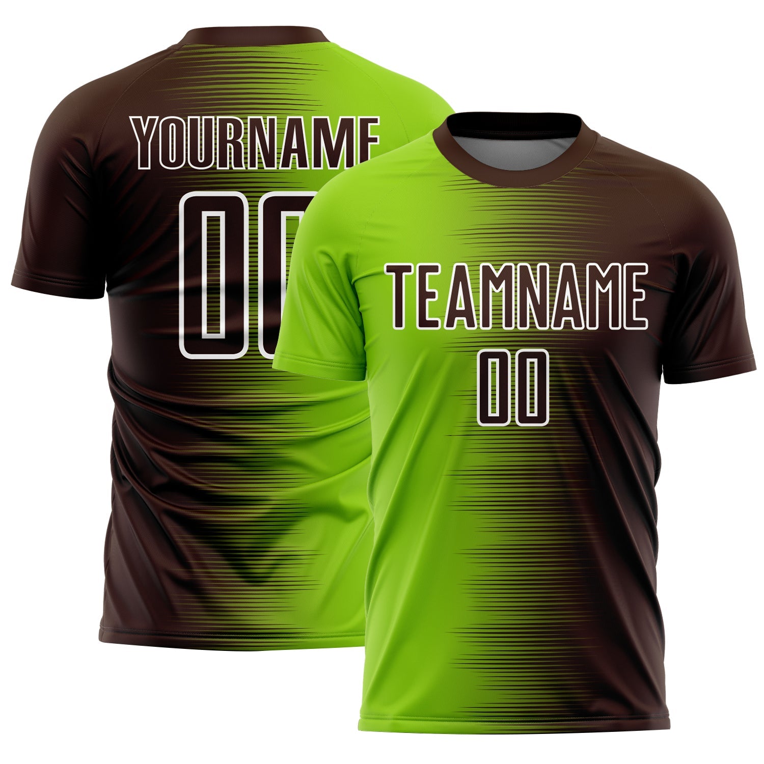 Custom Brown Neon Green-White Gradient Line Sublimation Soccer Uniform Jersey - Main View