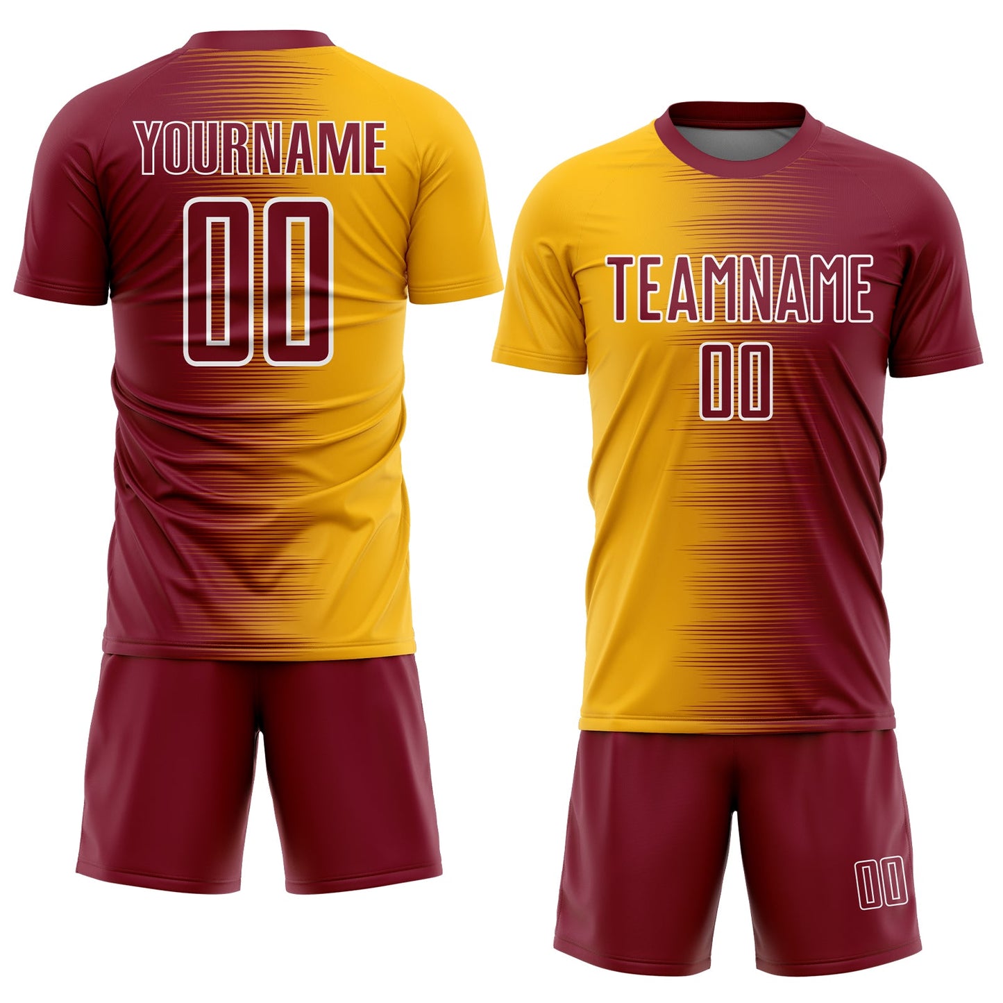 Custom Crimson Gold-White Gradient Line Sublimation Soccer Uniform Jersey view 2
