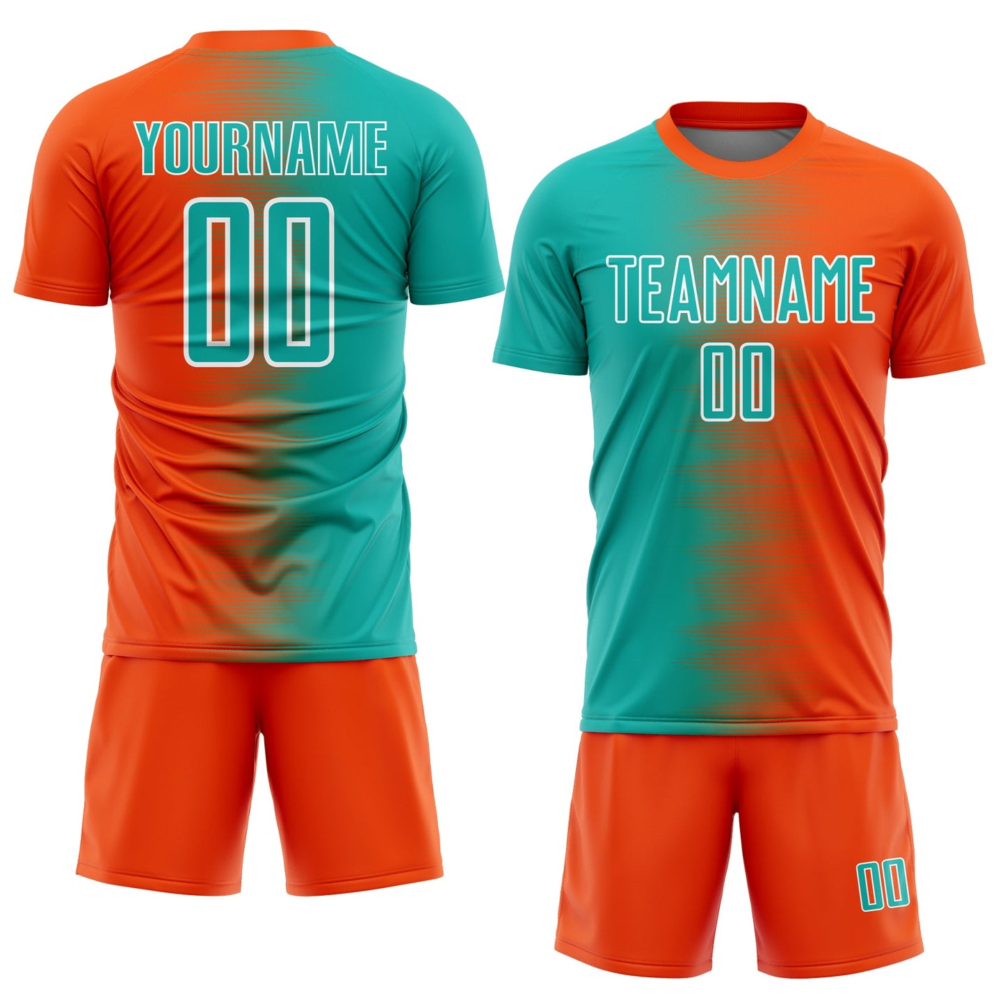 Custom Orange Aqua-White Gradient Line Sublimation Soccer Uniform Jersey view 2