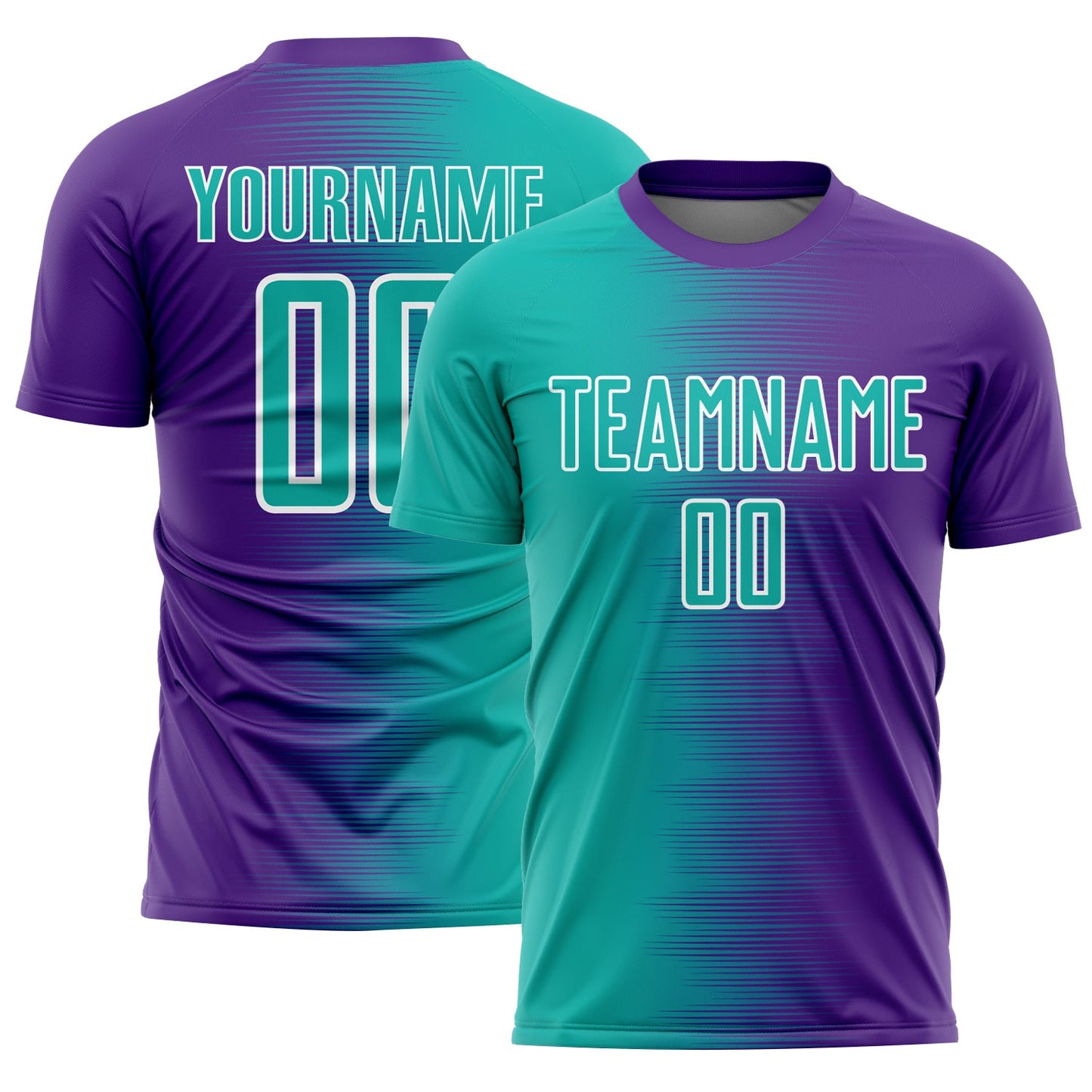 Custom Purple Aqua-White Gradient Line Sublimation Soccer Uniform Jersey - Main View
