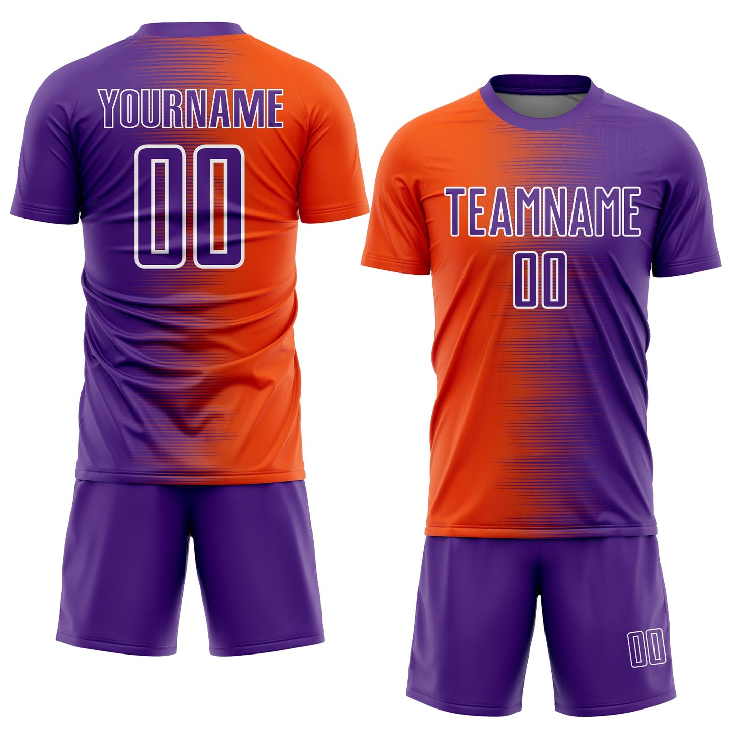 Custom Purple Orange-White Gradient Line Sublimation Soccer Uniform Jersey view 2