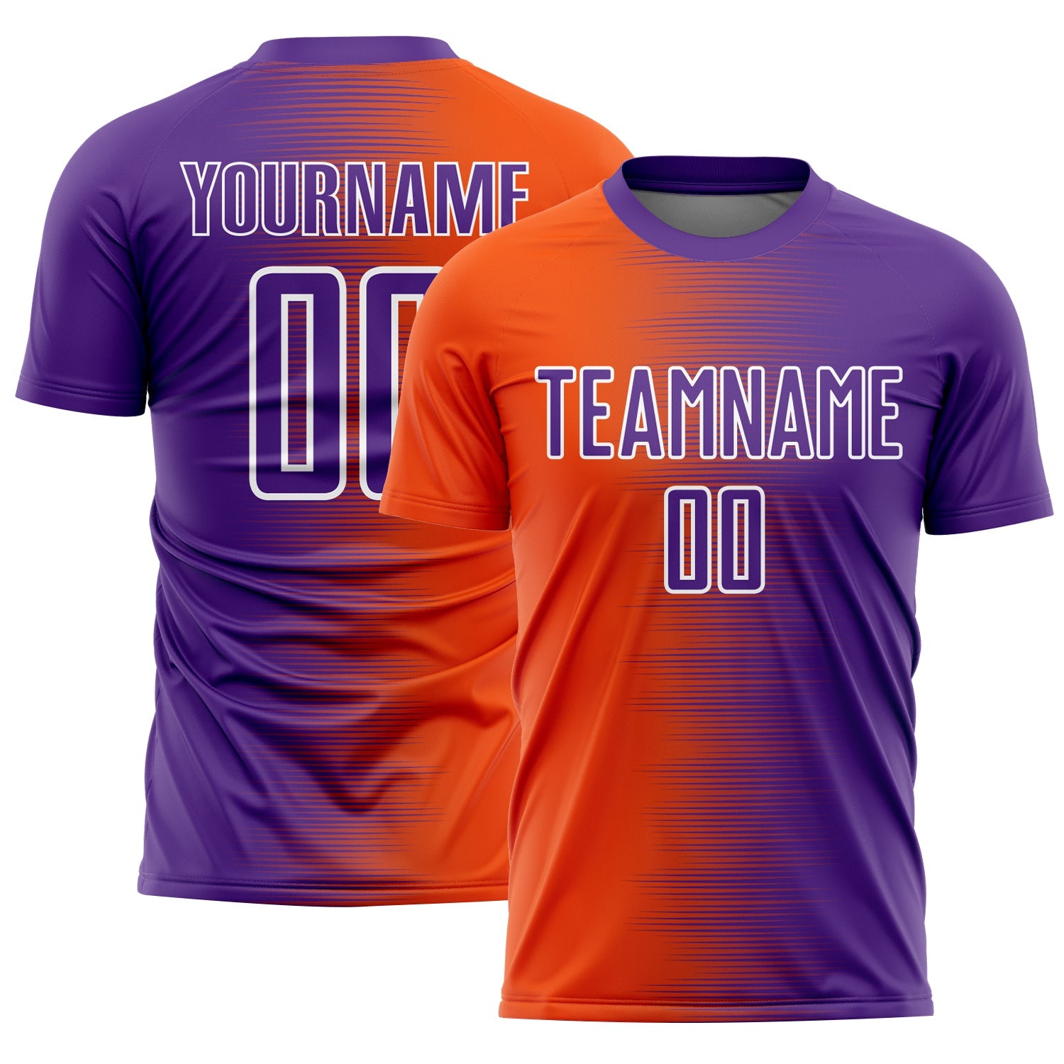 Custom Purple Orange-White Gradient Line Sublimation Soccer Uniform Jersey - Main View
