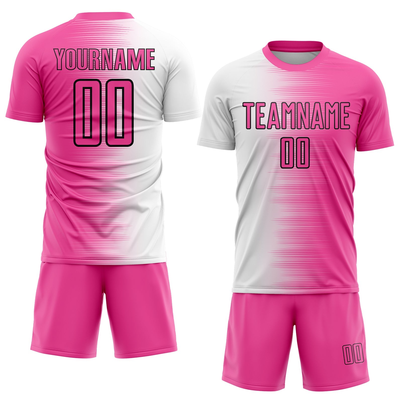 Custom Pink White-Black Gradient Line Sublimation Soccer Uniform Jersey view 2