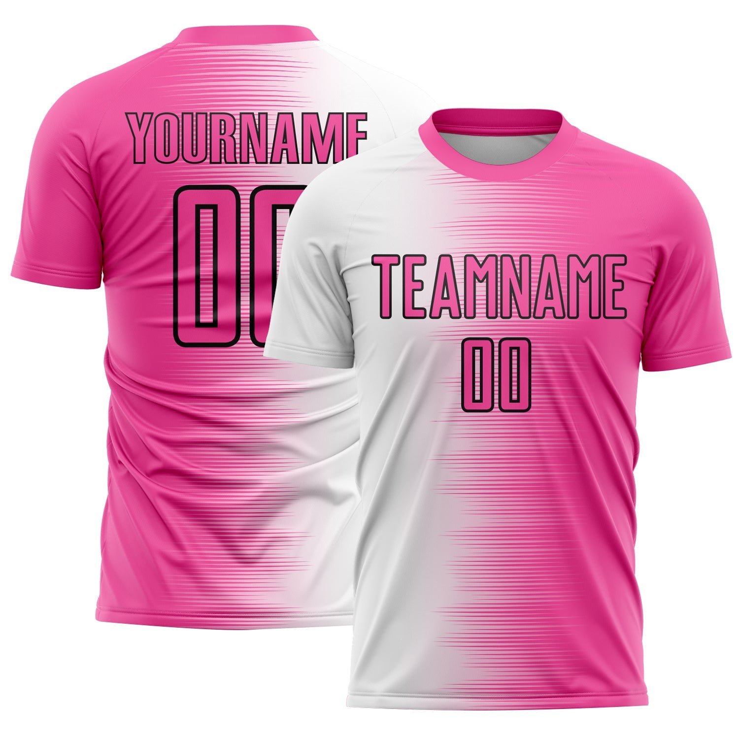 Custom Pink White-Black Gradient Line Sublimation Soccer Uniform Jersey - Main View