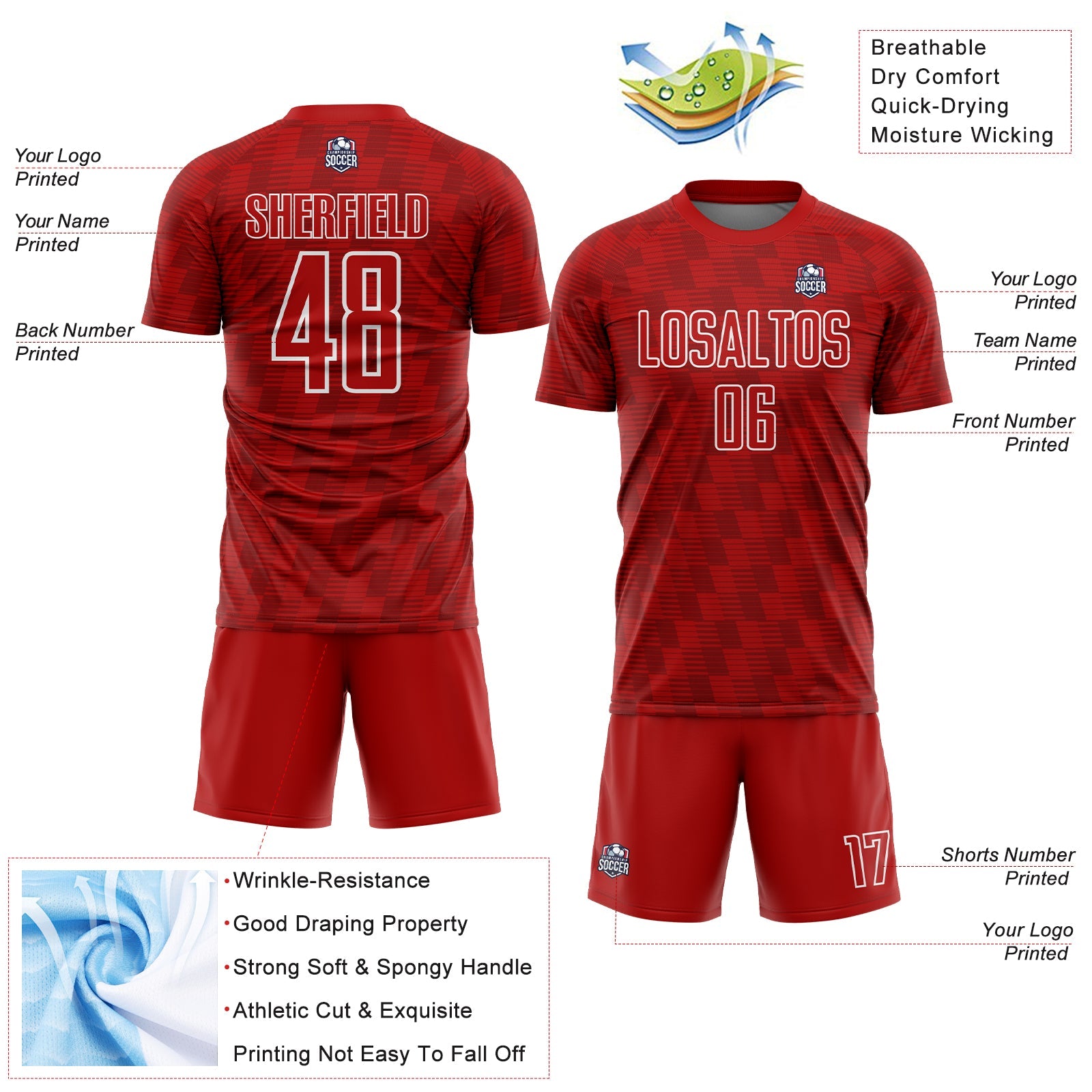 Custom Red White Line Sublimation Soccer Uniform Jersey view 4