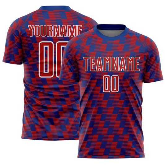 Custom Royal Red-White Line Sublimation Soccer Uniform Jersey - Main View